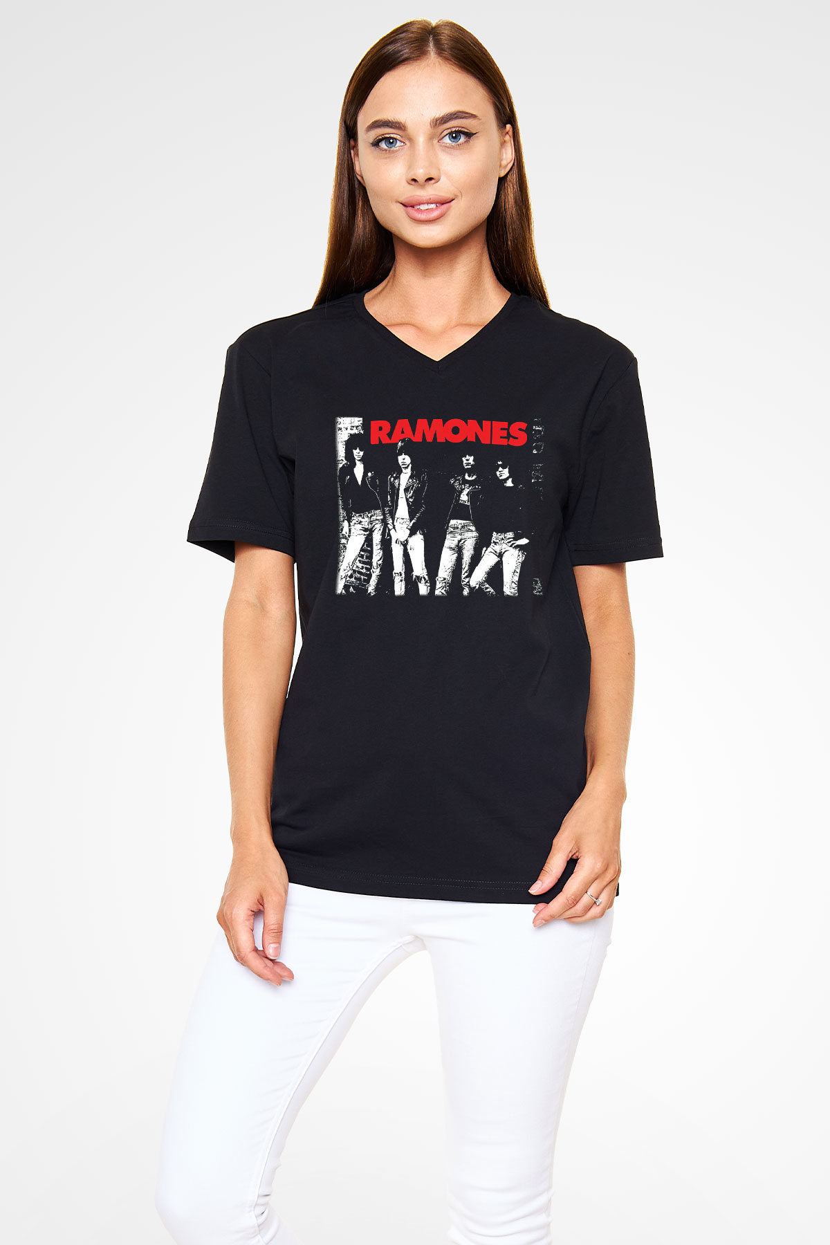 Ramones Siyah Unisex V Yaka Tişört T-Shirt