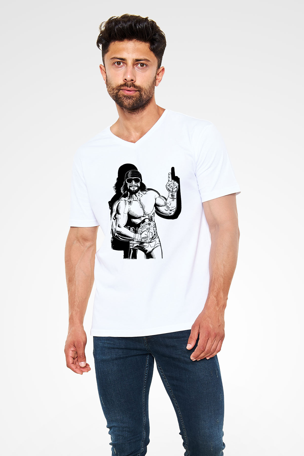 Randy Savage Beyaz Unisex  V Yaka Tişört