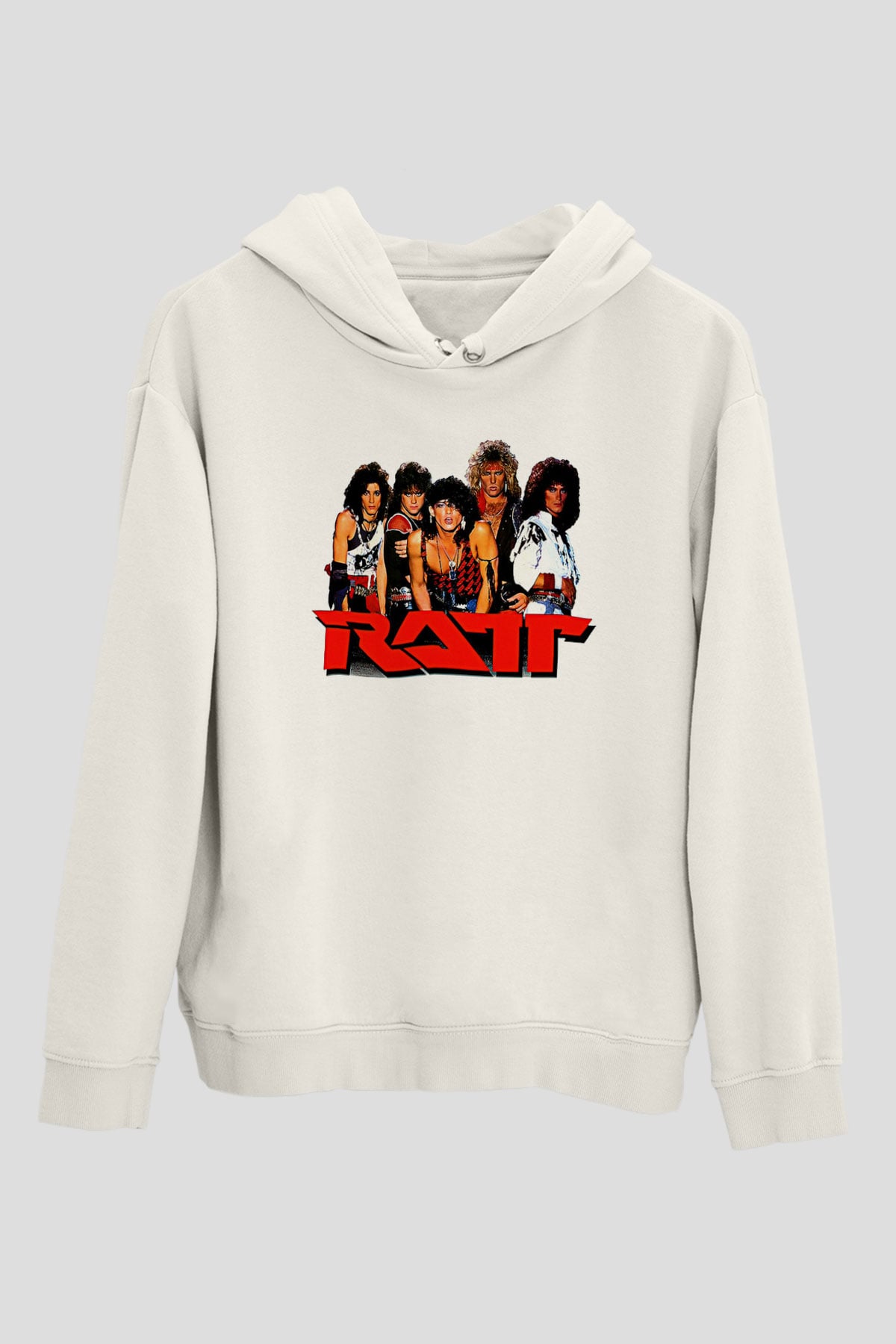 Ratt Baskılı Beyaz Unisex Kapüşonlu Sweatshirt