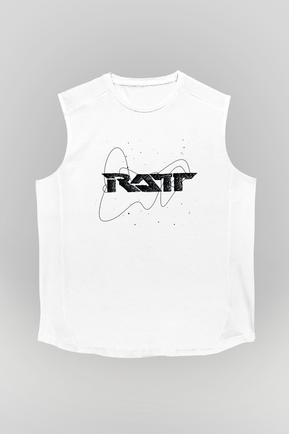 Ratt Baskılı Beyaz Unisex Kolsuz Tişört - Tshirt