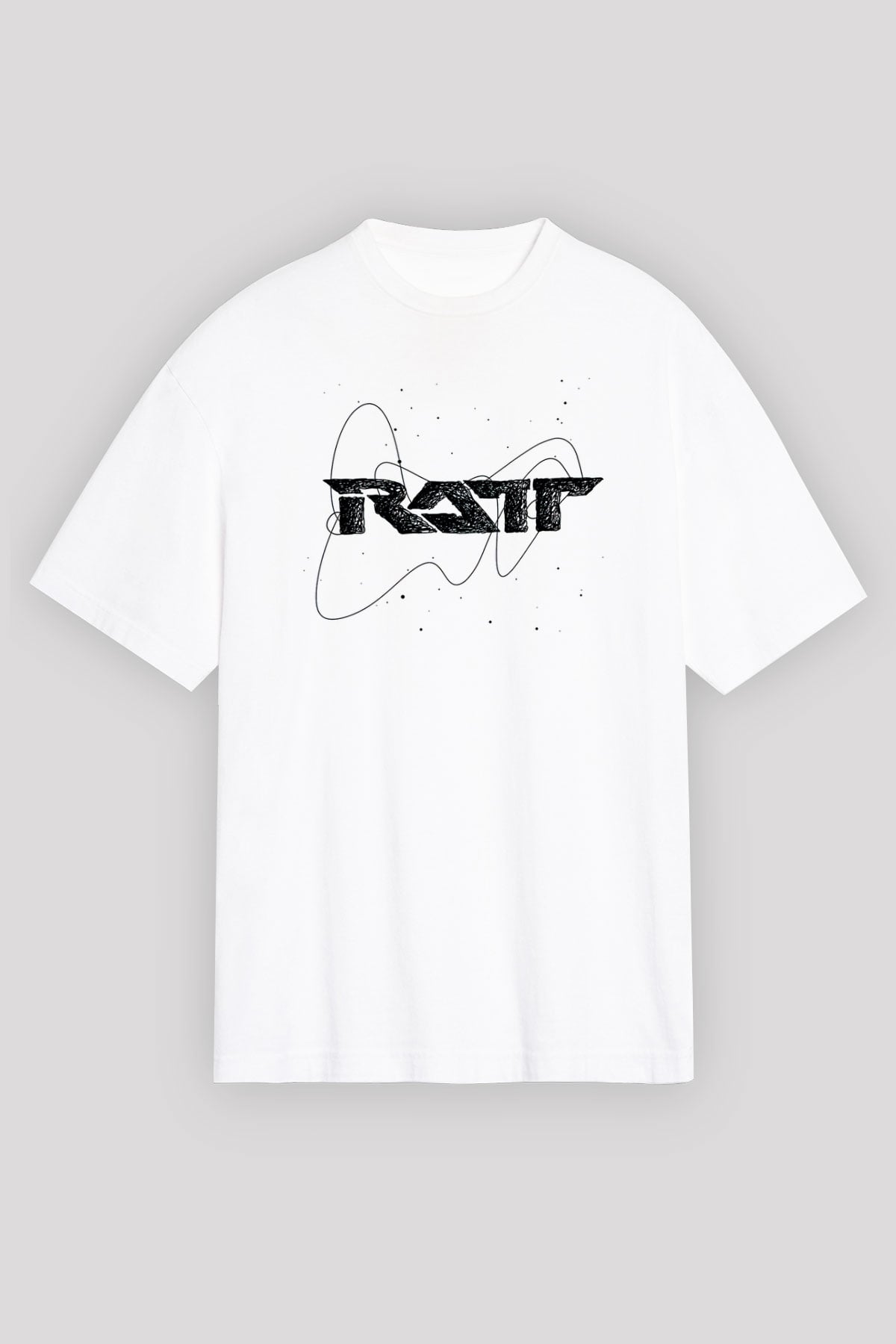 Ratt Baskılı Beyaz Unisex Oversize Tişört - Tshirt