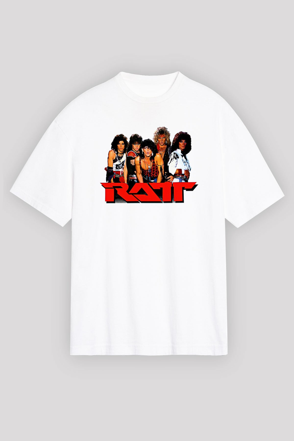 Ratt Baskılı Beyaz Unisex Oversize Tişört - Tshirt