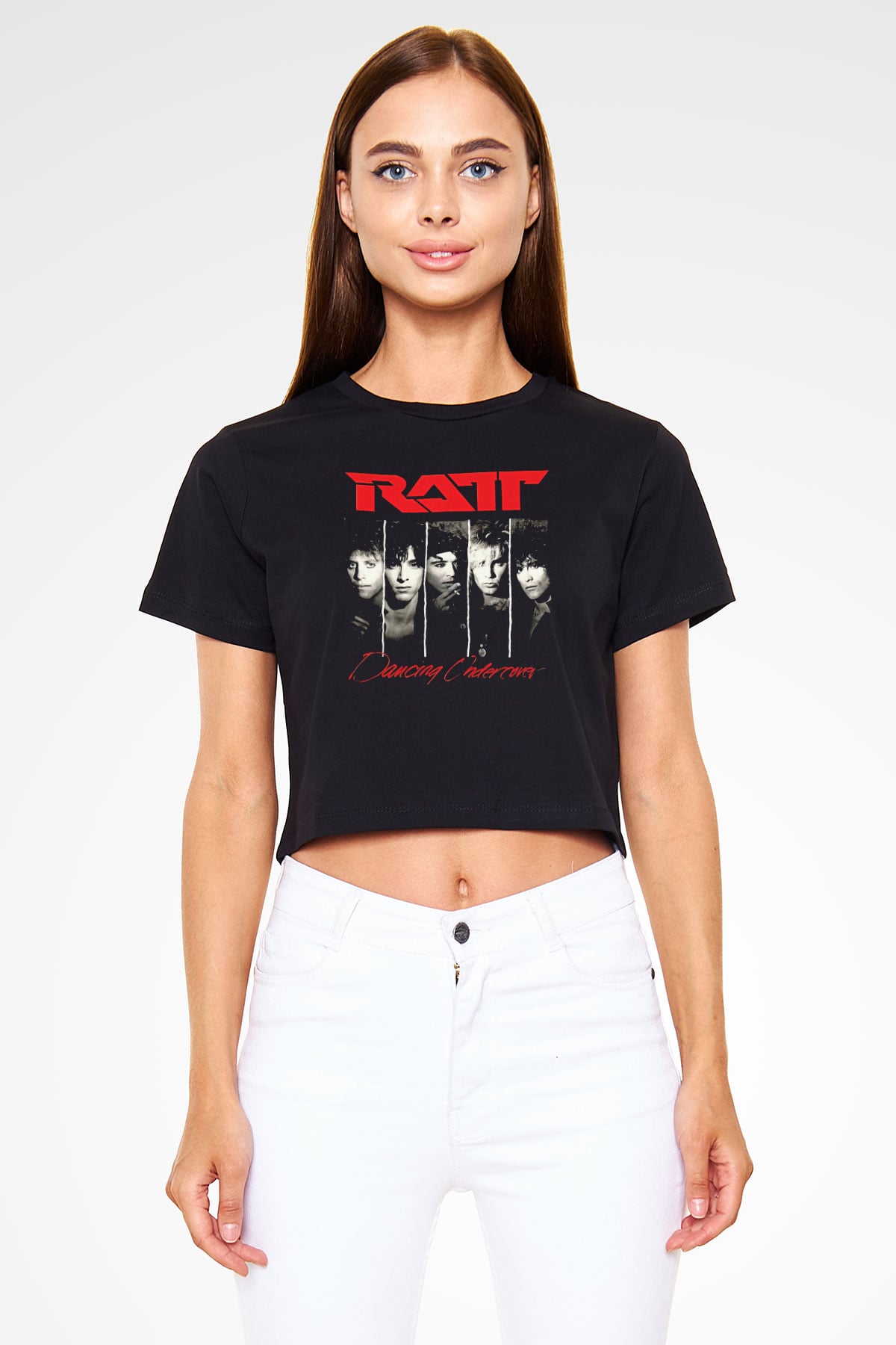 Ratt Baskılı Siyah Crop Top Kadın Tişört - Tshirt