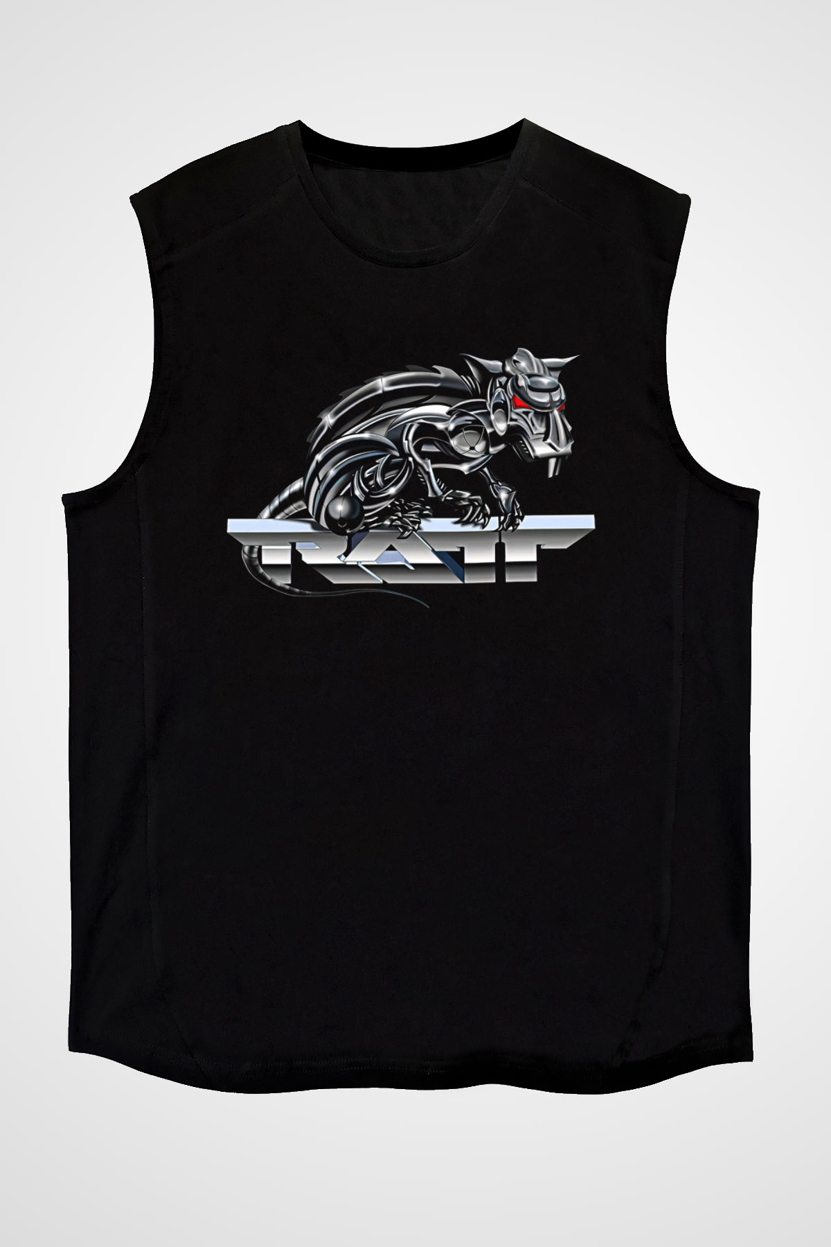 Ratt Baskılı Unisex Siyah Kolsuz Tişört - Tshirt