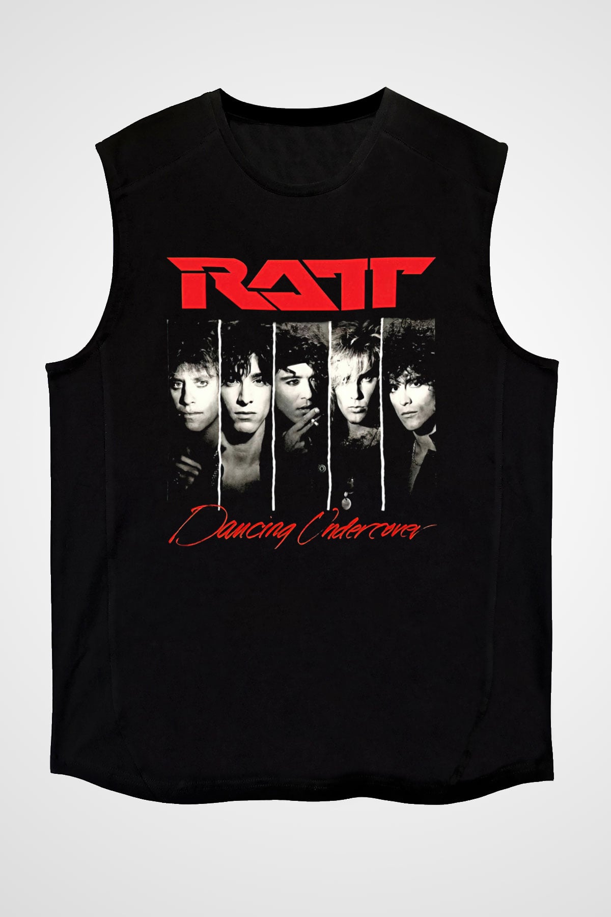 Ratt Baskılı Unisex Siyah Kolsuz Tişört - Tshirt