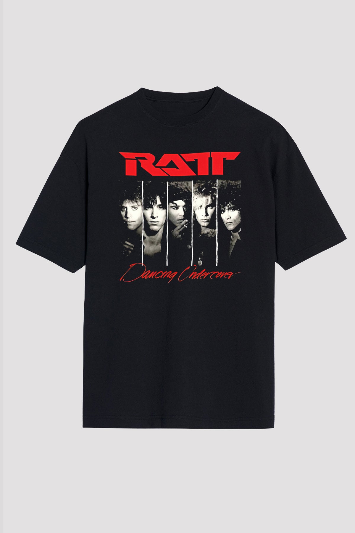 Ratt Baskılı Unisex Siyah Oversize Tişört - Tshirt