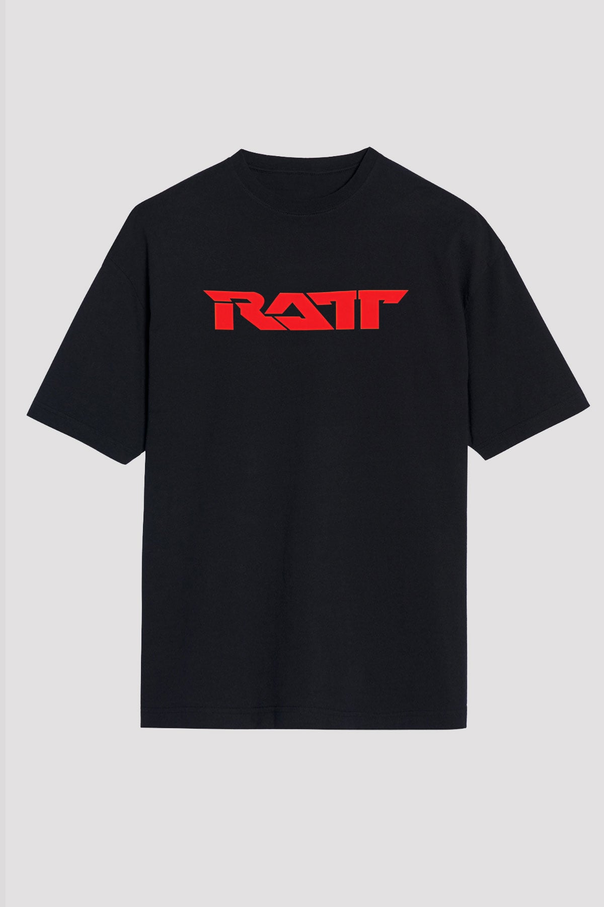 Ratt Baskılı Unisex Siyah Oversize Tişört - Tshirt