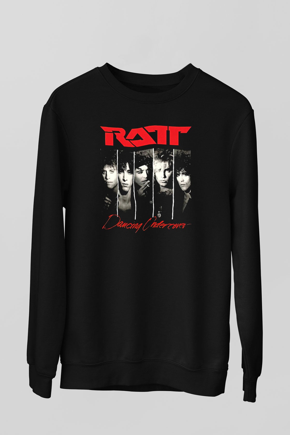 Ratt Baskılı Unisex Siyah Sweatshirt