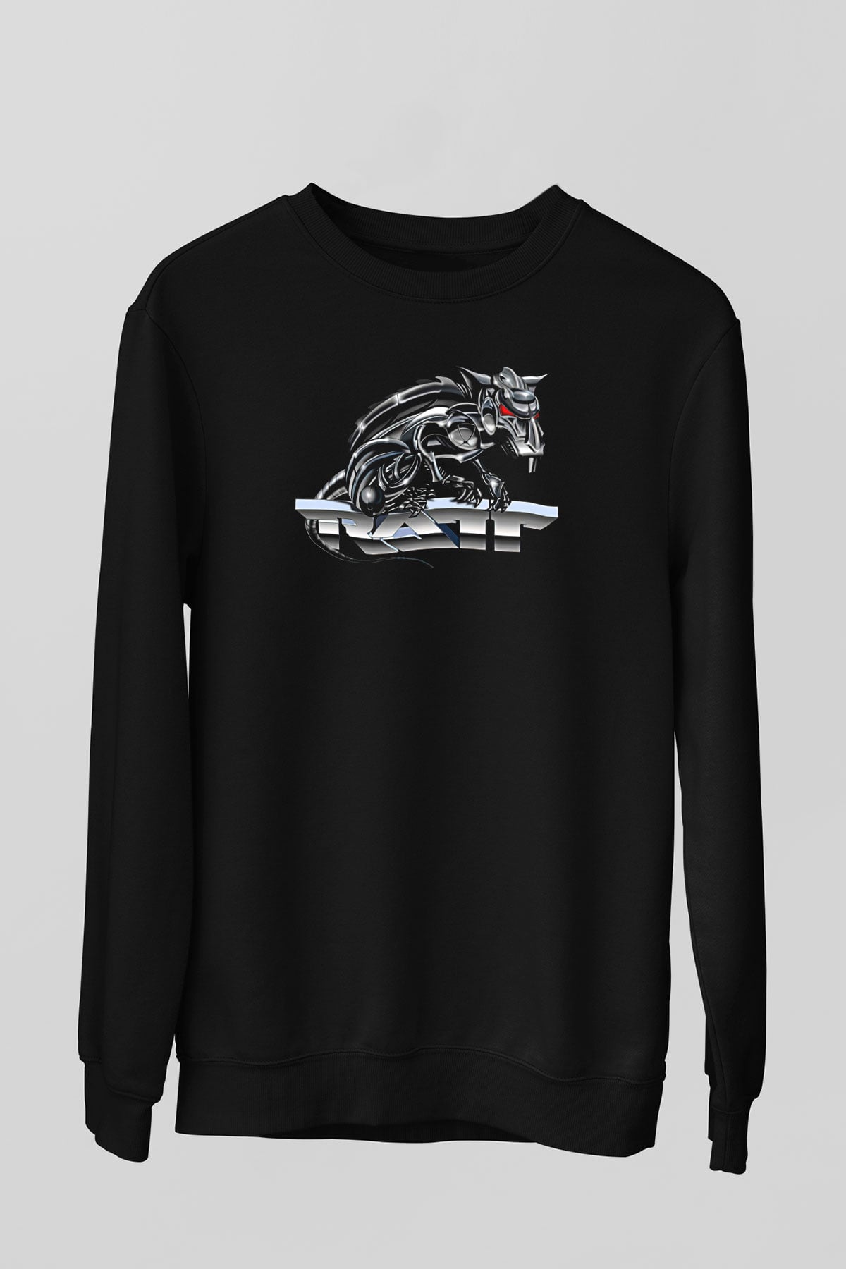 Ratt Baskılı Unisex Siyah Sweatshirt