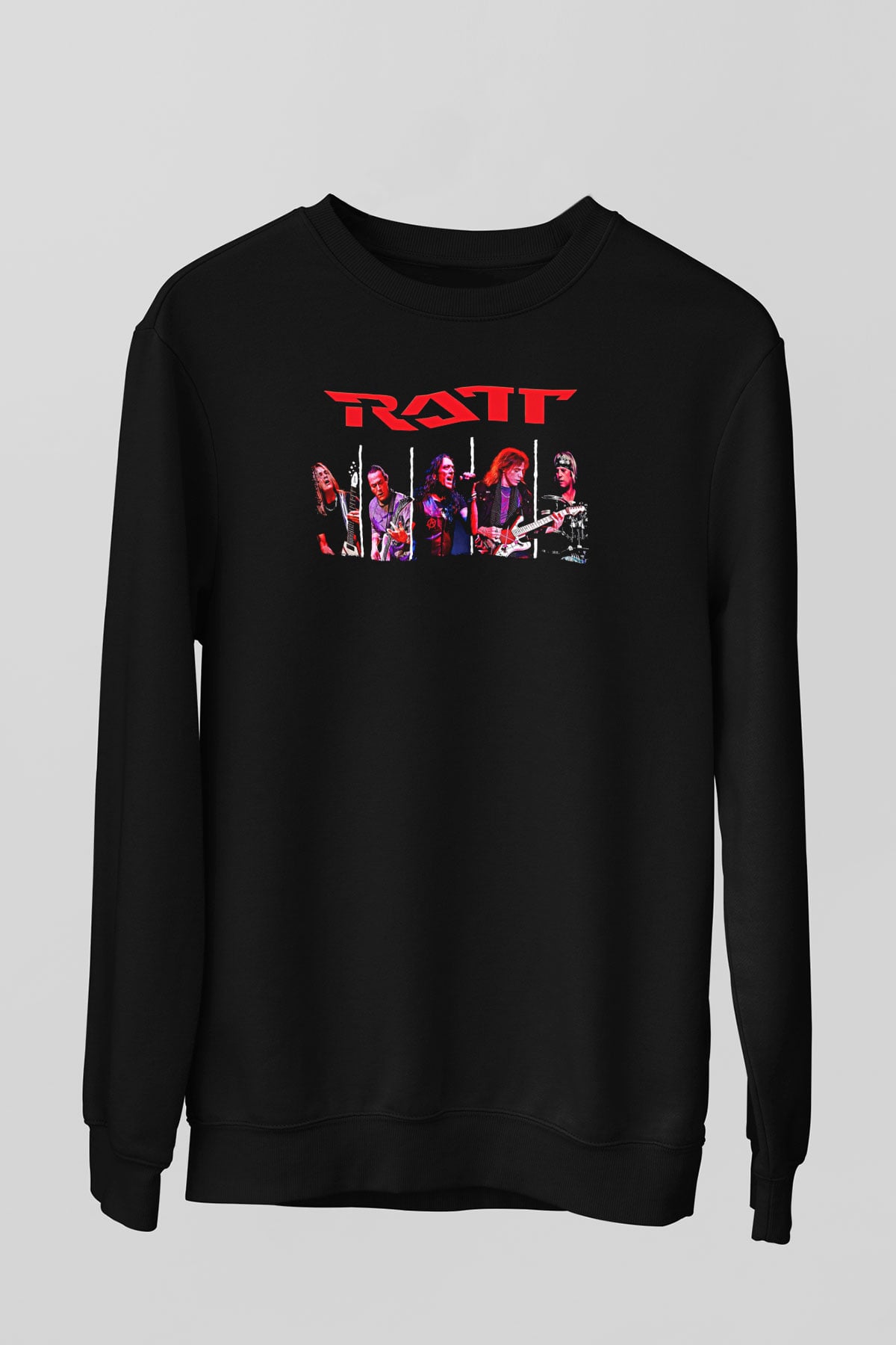 Ratt Baskılı Unisex Siyah Sweatshirt