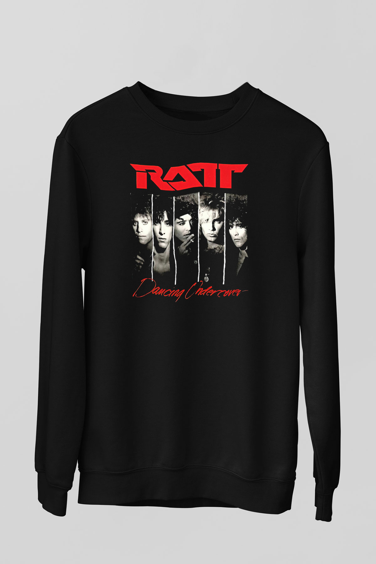 Ratt Baskılı Unisex Siyah Sweatshirt