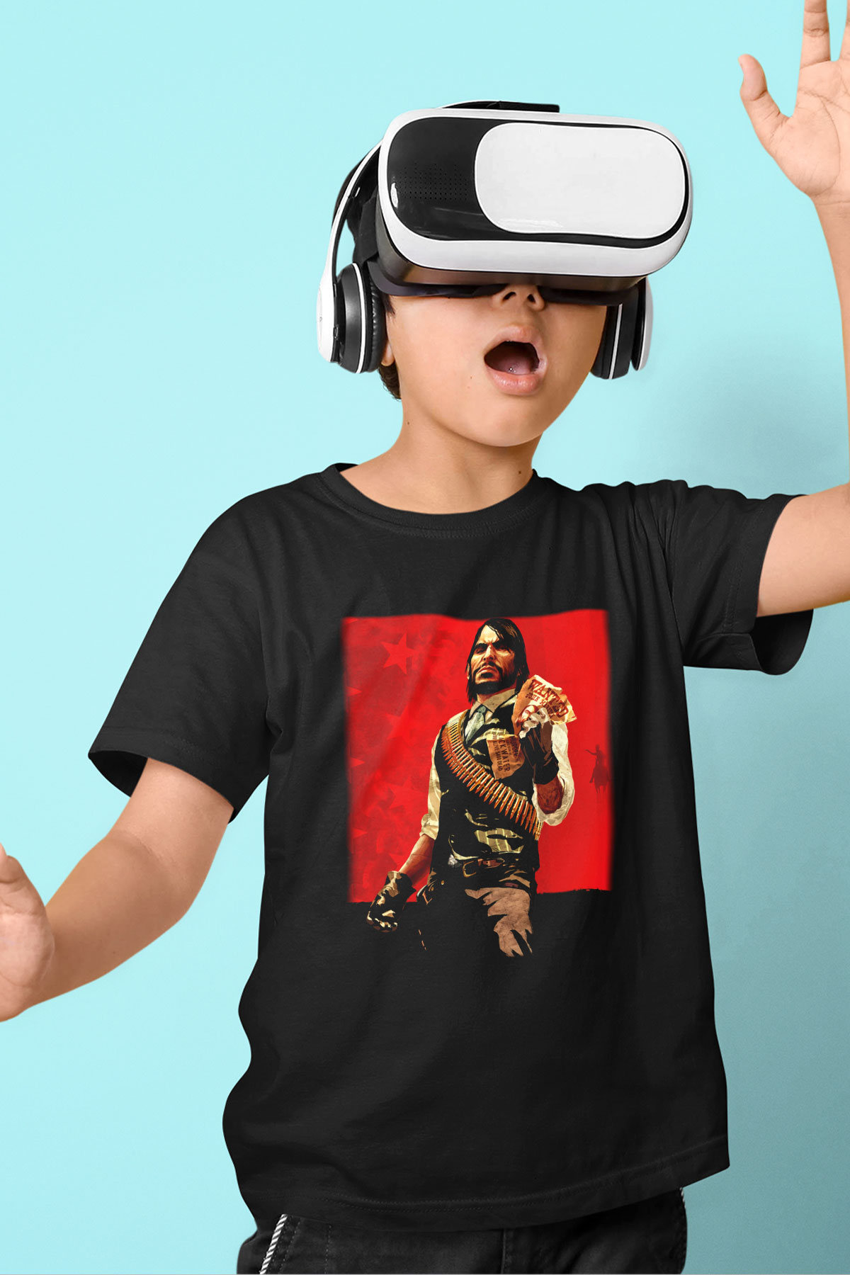 Red Dead Redemption Baskılı Siyah Unisex Çocuk Tişört