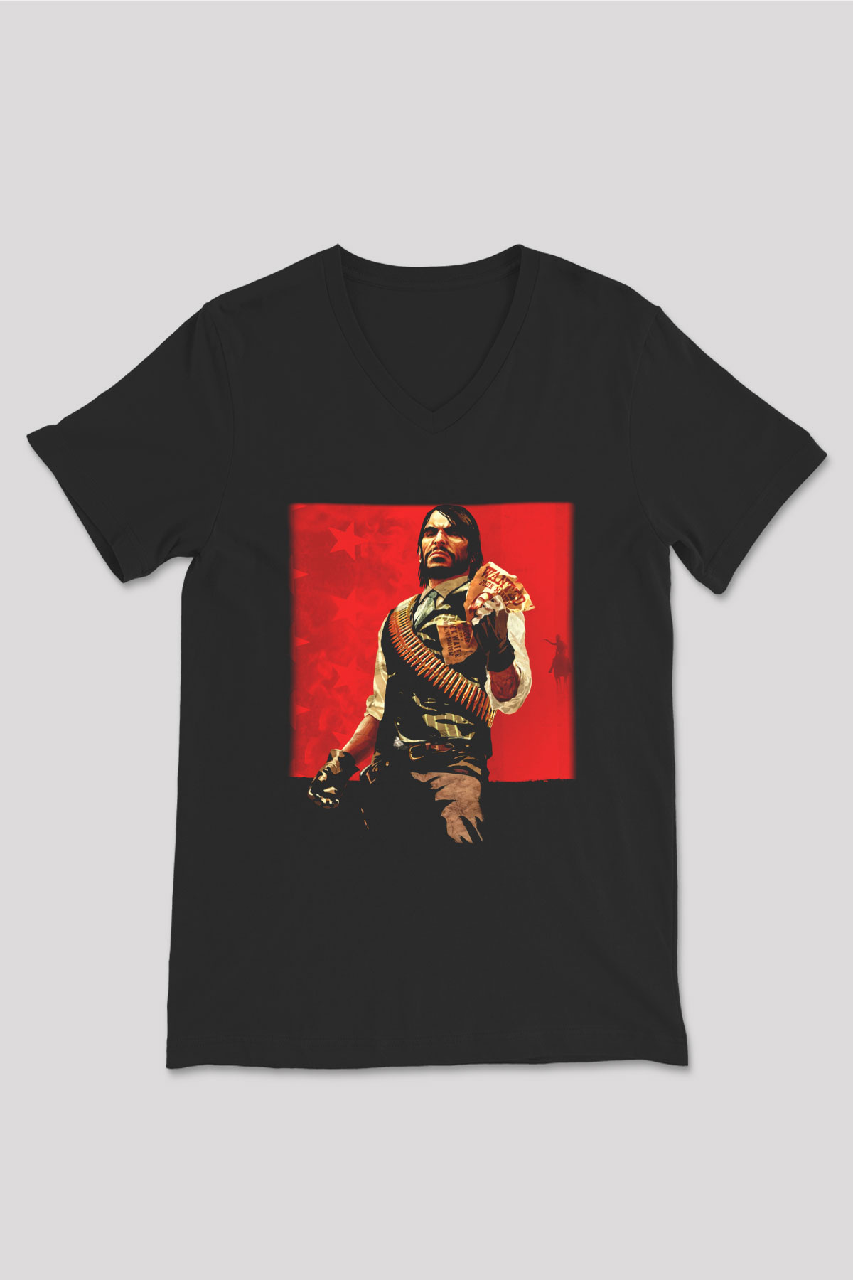 Red Dead Redemption Siyah Unisex V Yaka Tişört T-Shirt