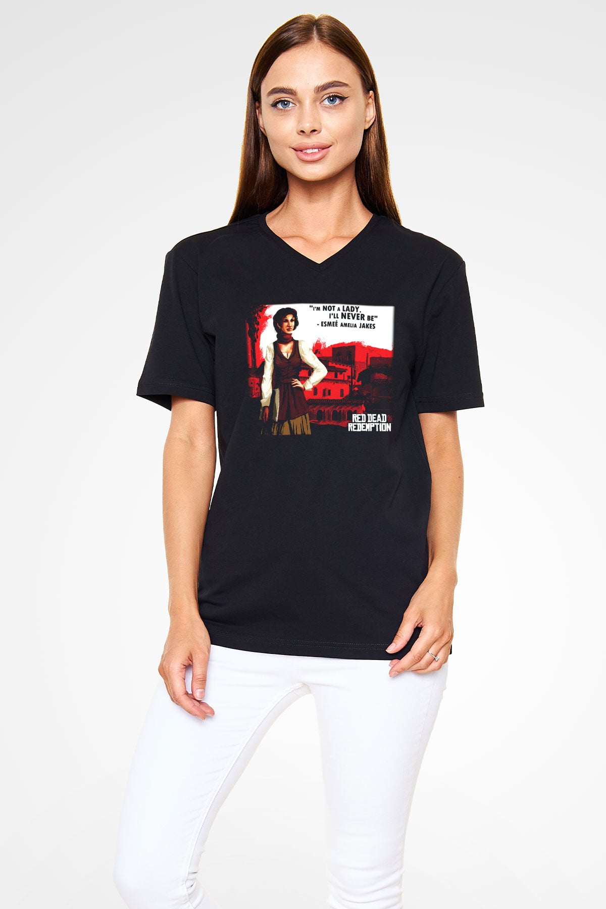 Red Dead Redemption Siyah Unisex V Yaka Tişört T-Shirt