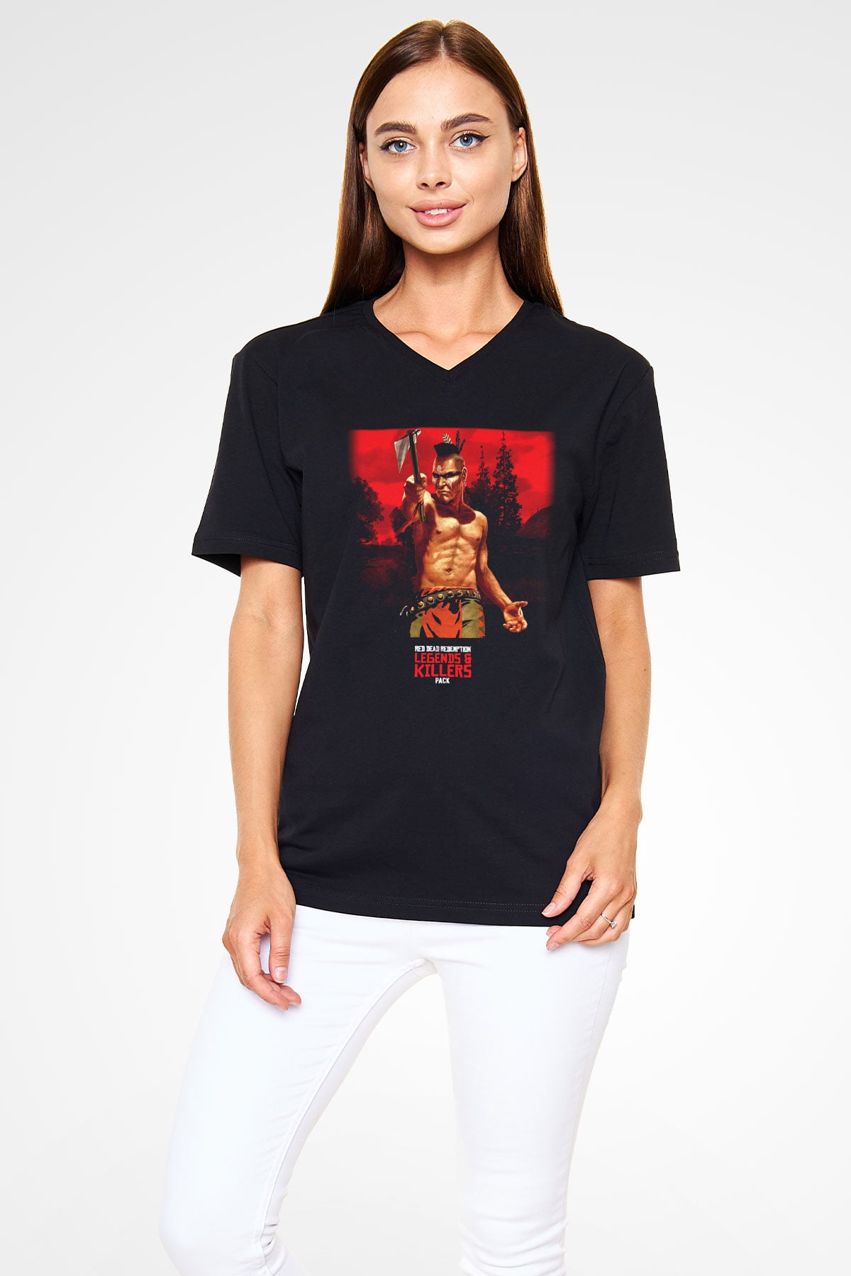Red Dead Redemption Siyah Unisex V Yaka Tişört T-Shirt