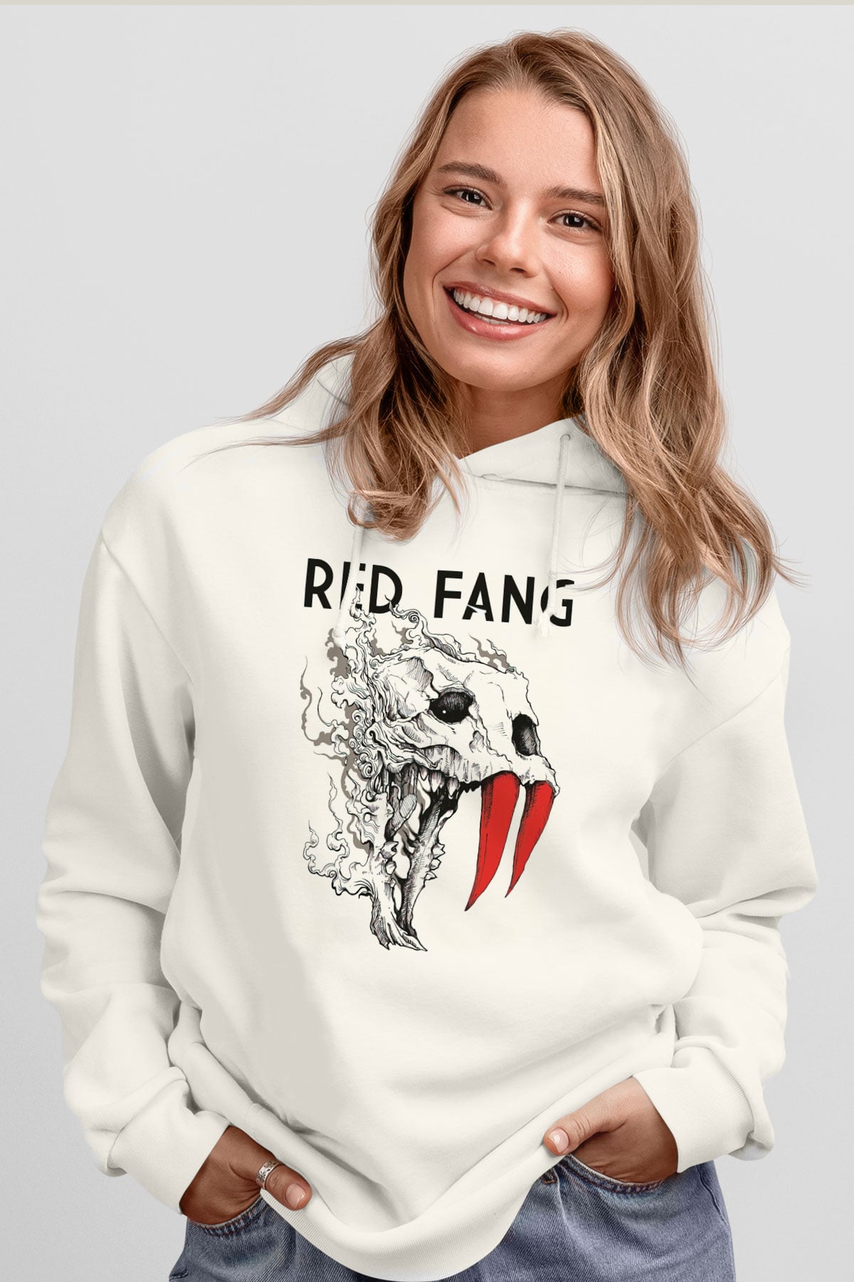 Red Fang Beyaz Unisex Kapüşonlu Sweatshirt