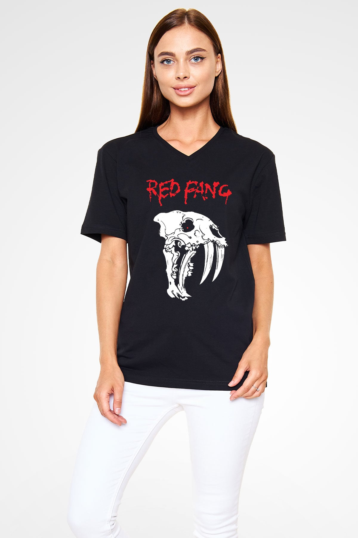 Red Fang Siyah Unisex V Yaka Tişört T-Shirt