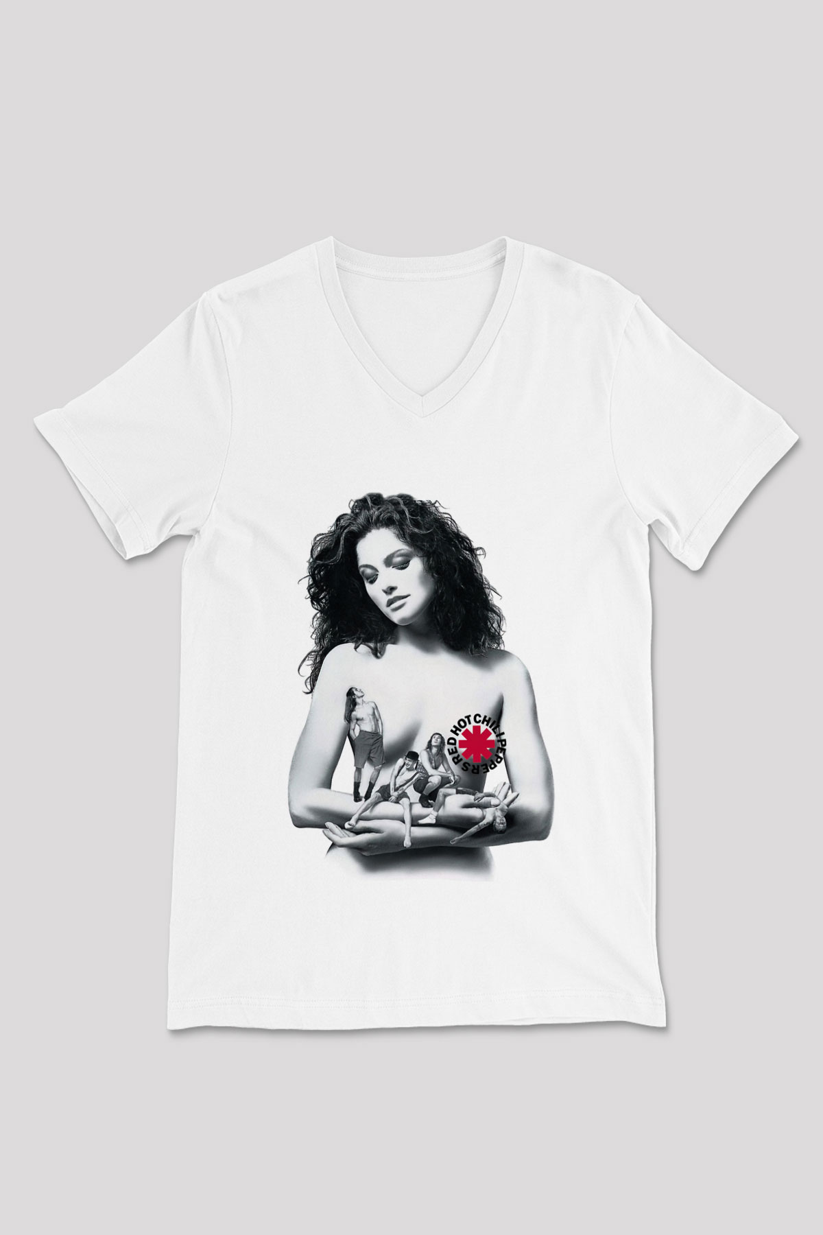 Red Hot Chili Peppers Beyaz Unisex V Yaka Tişört T-Shirt