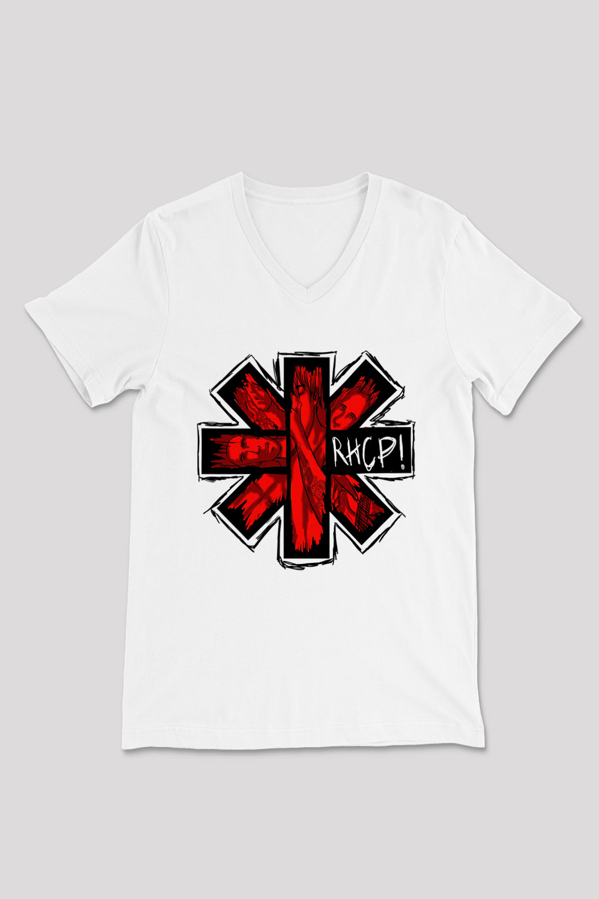 Red Hot Chili Peppers Beyaz Unisex V Yaka Tişört T-Shirt