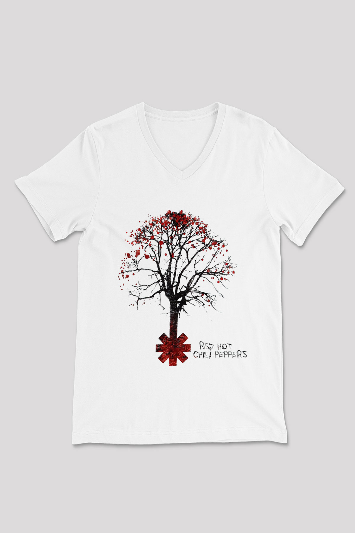Red Hot Chili Peppers Beyaz Unisex V Yaka Tişört T-Shirt