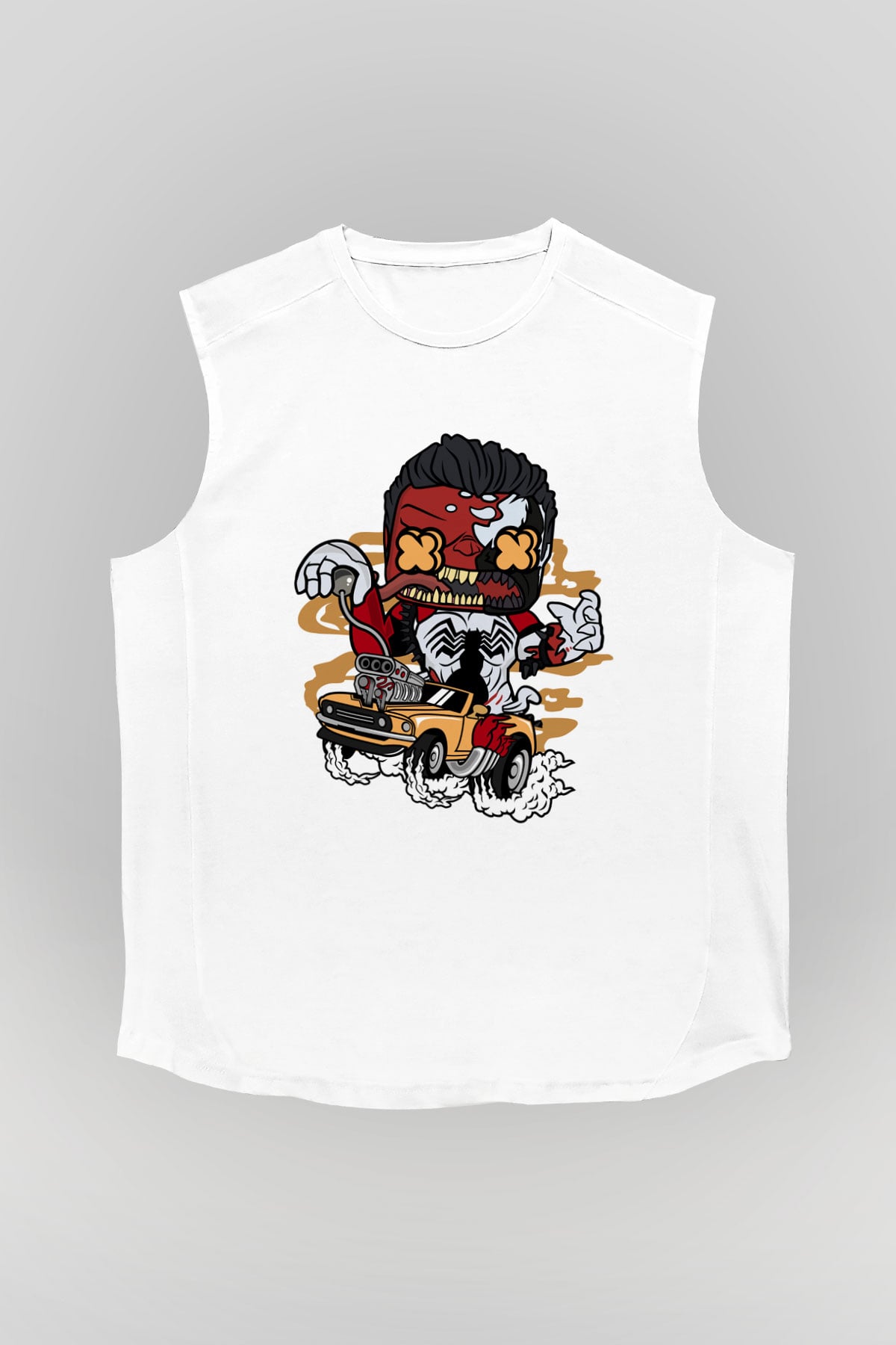 Red Hulk Anti Venom Car Race Baskılı Beyaz Unisex Kolsuz Tişört