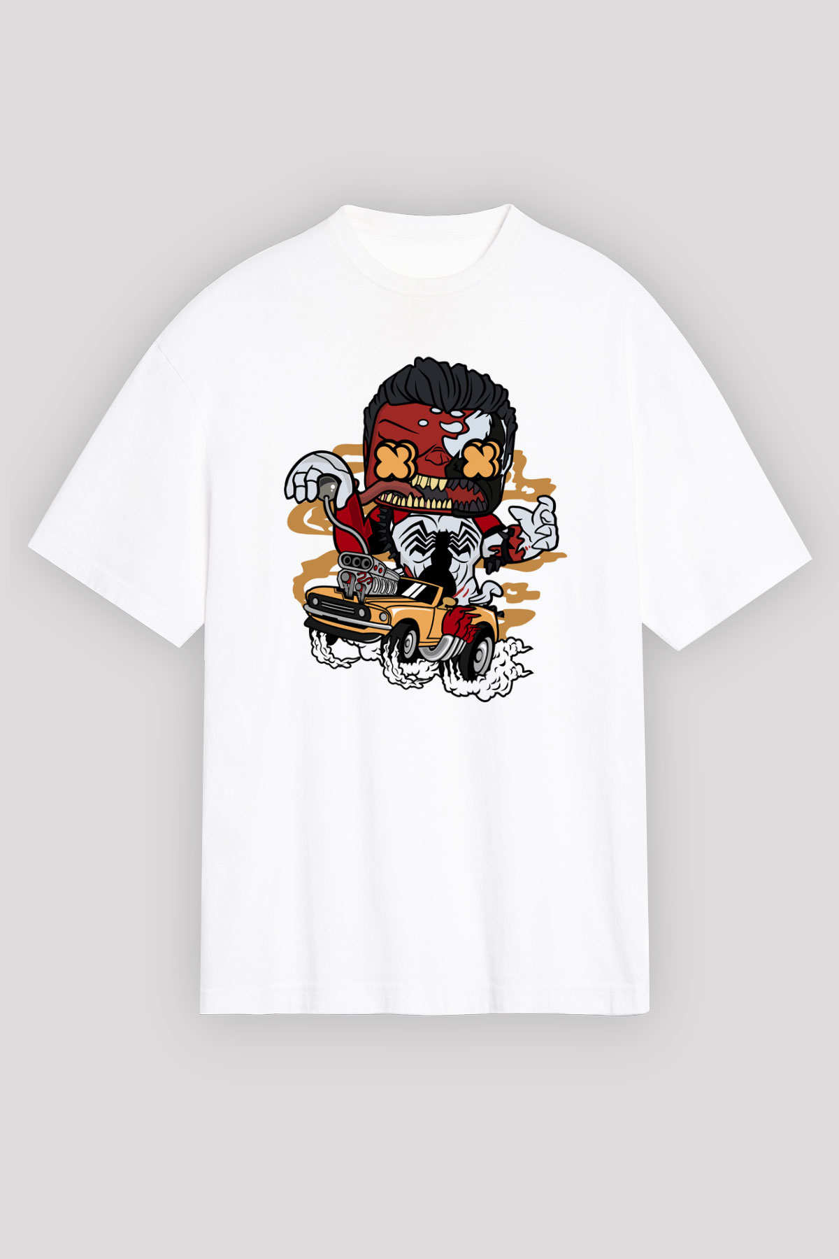 Red Hulk Anti Venom Car Race Baskılı Beyaz Unisex Oversize Tişört