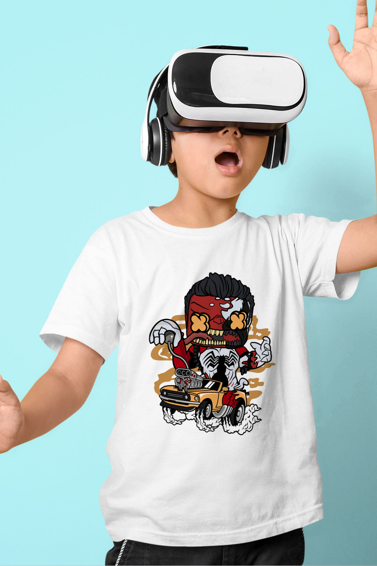 Red Hulk Anti Venom Car Race Baskılı Beyaz Unisex Çocuk Tişört