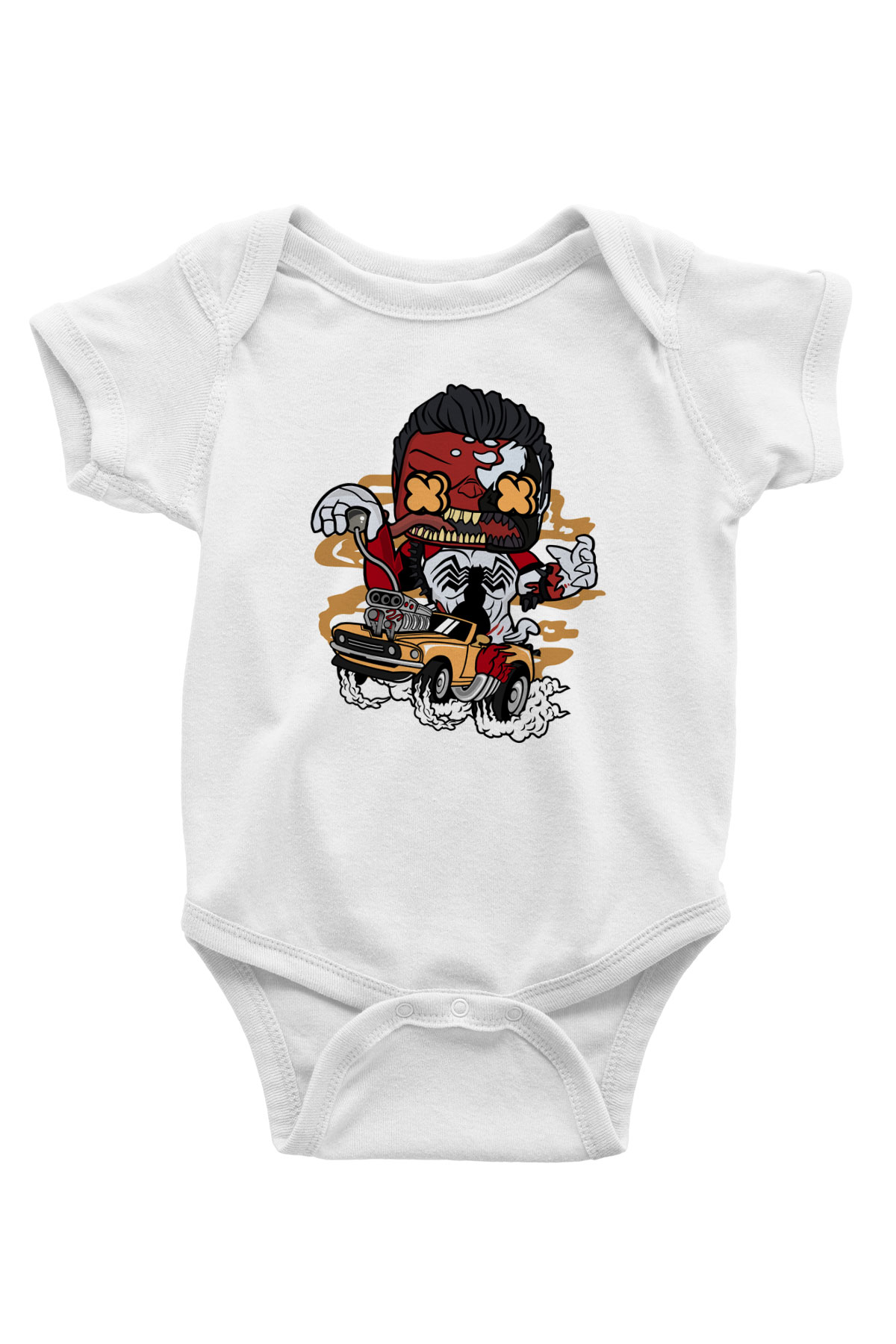 Red Hulk Anti Venom Car Race Baskılı Beyaz Unisex Bebek Body - Zıbın