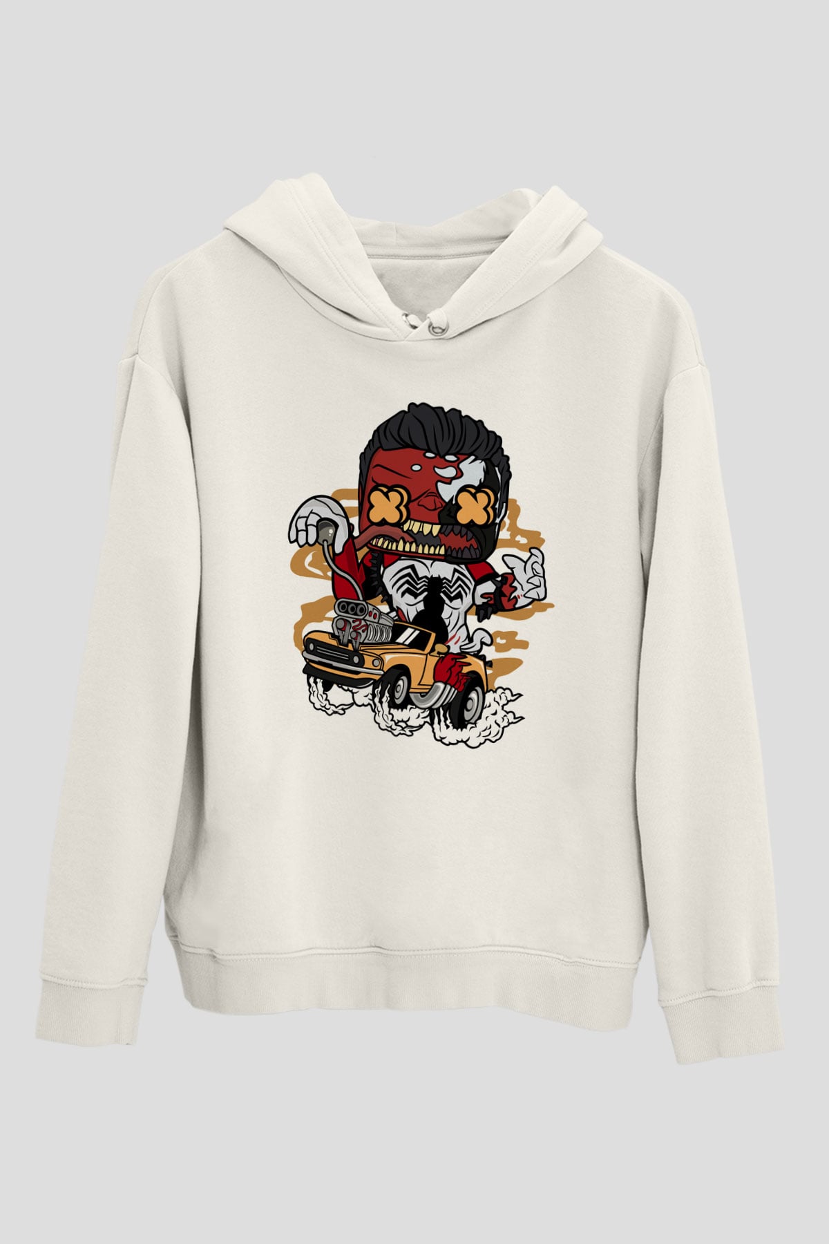 Red Hulk Anti Venom Car Race Baskılı Beyaz Unisex Hoodie