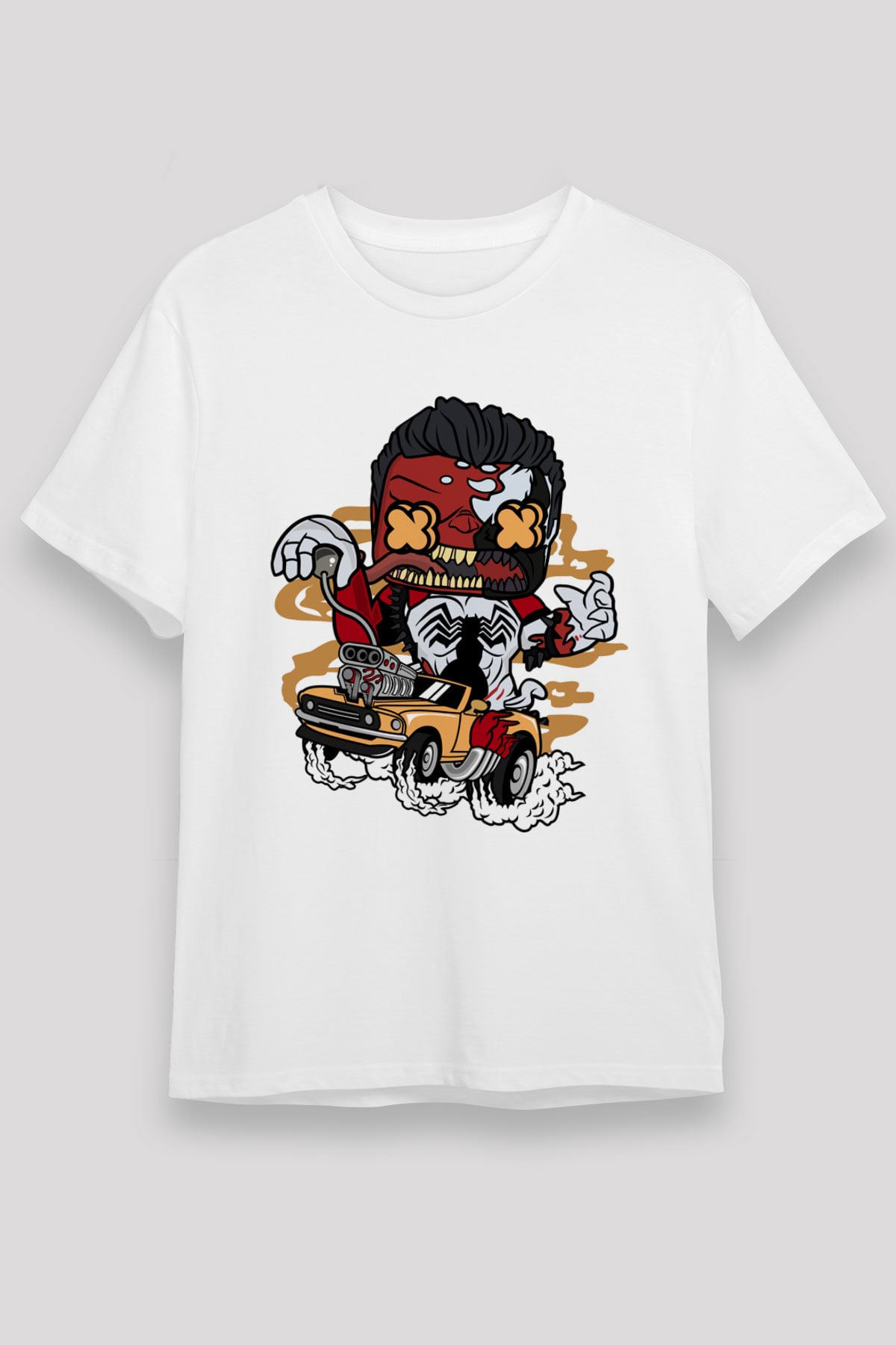 Red Hulk Anti Venom Car Race Baskılı Beyaz Unisex Tişört