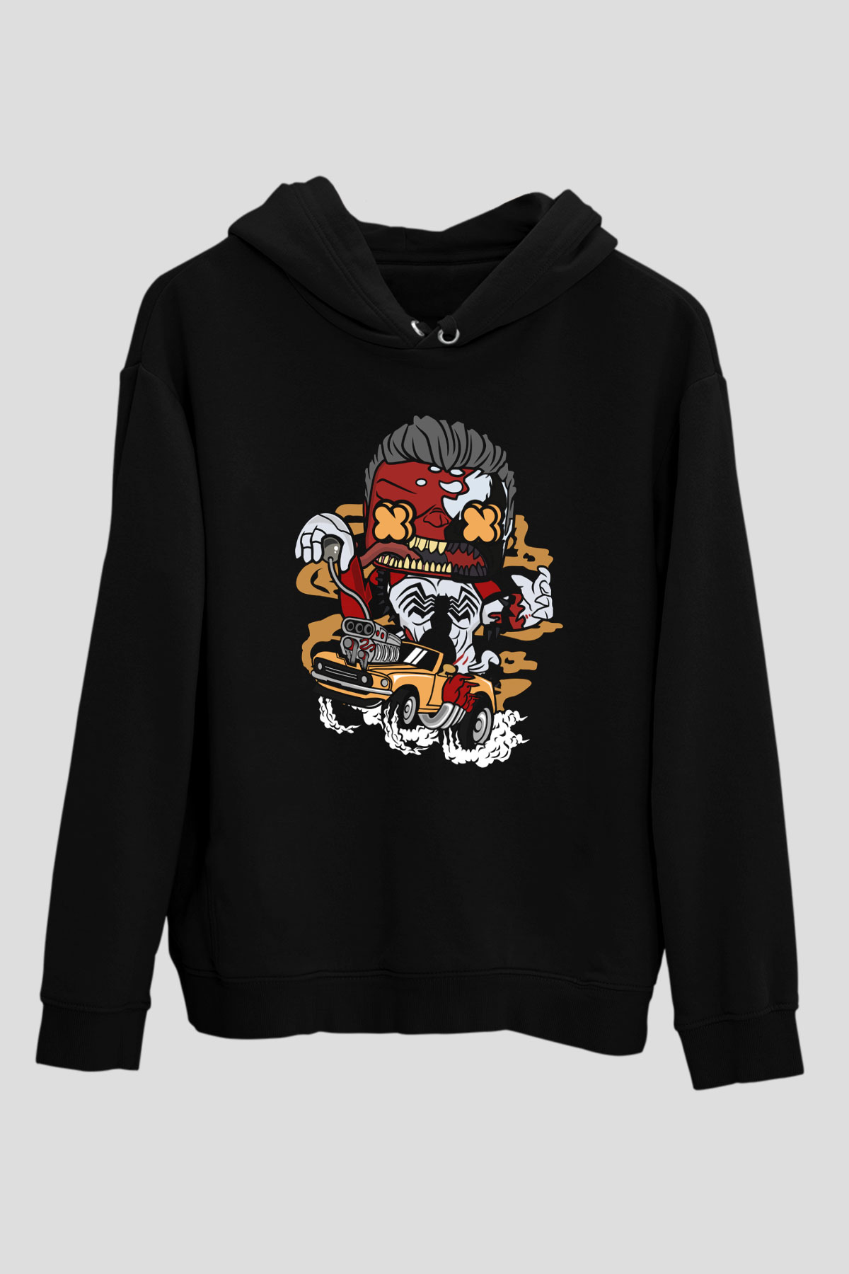 Red Hulk Anti Venom Car Race Baskılı Siyah Unisex Hoodie