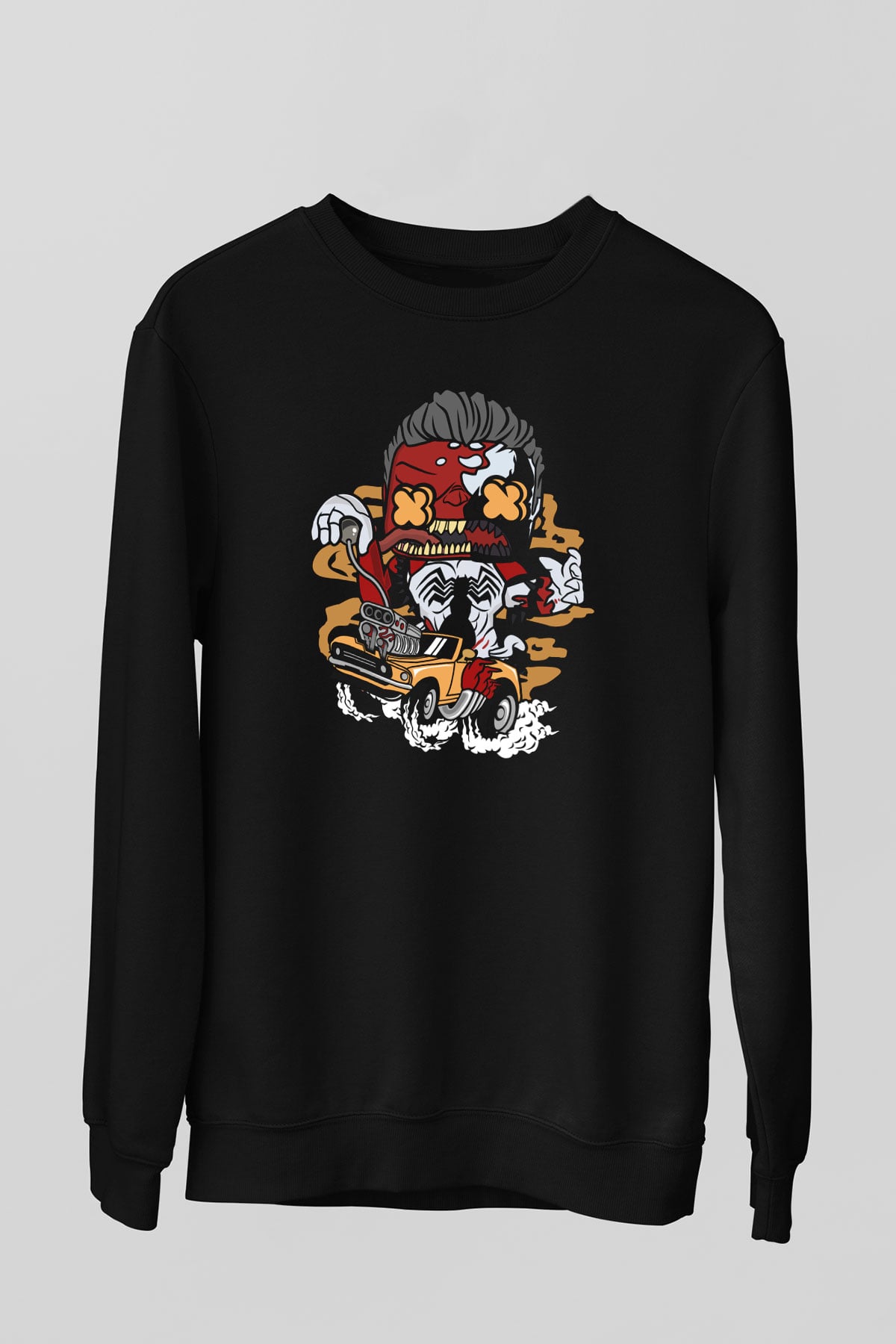 Red Hulk Anti Venom Car Race Baskılı Siyah Unisex Sweatshirt