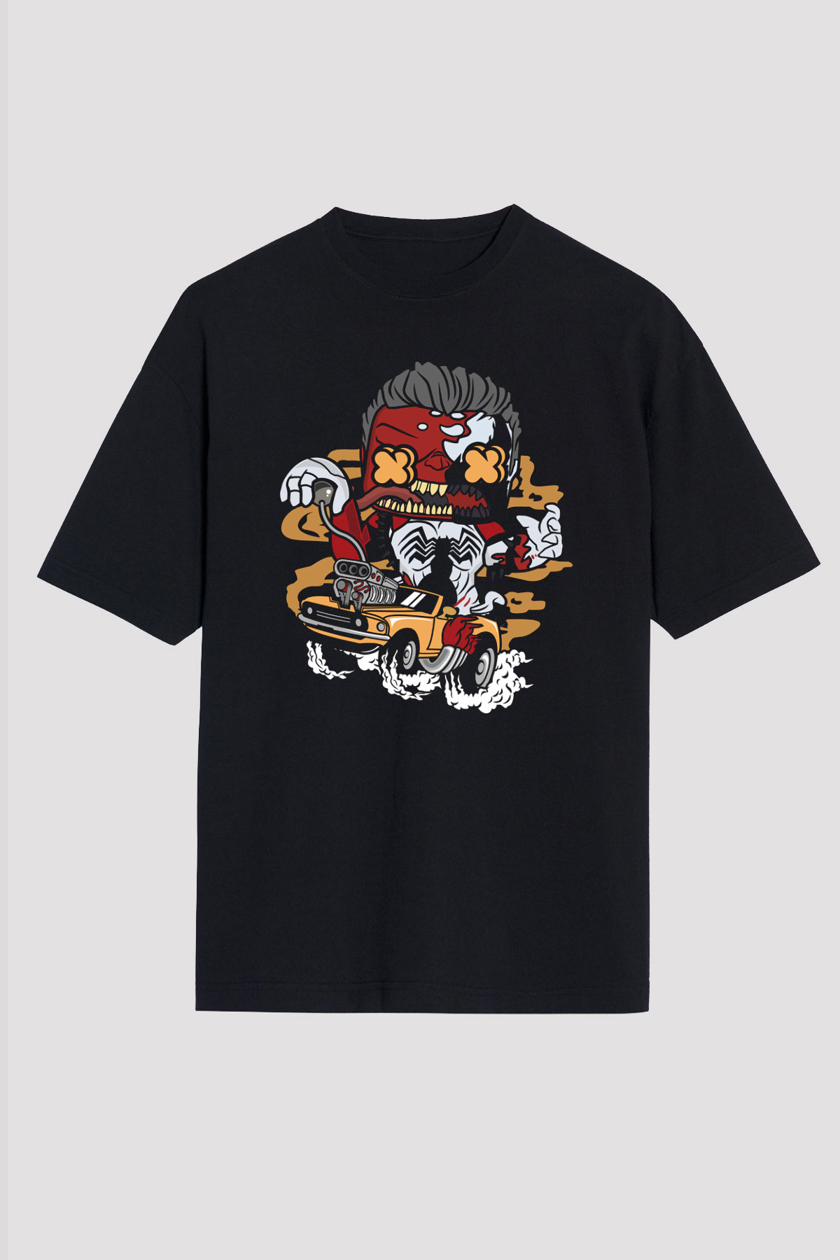 Red Hulk Anti Venom Car Race Baskılı Siyah Unisex Oversize Tişört