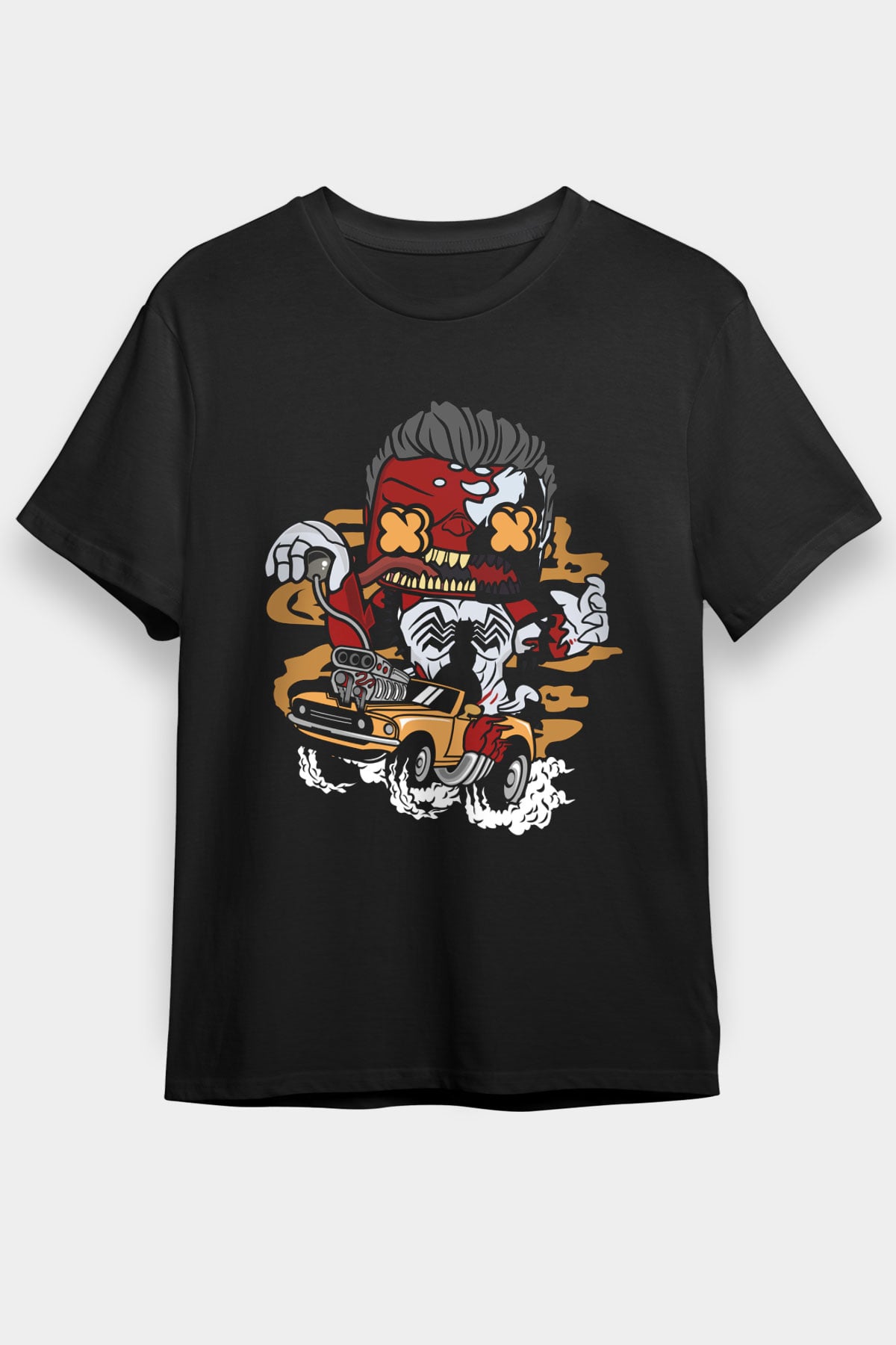 Red Hulk Anti Venom Car Race Baskılı Siyah Unisex Tişört