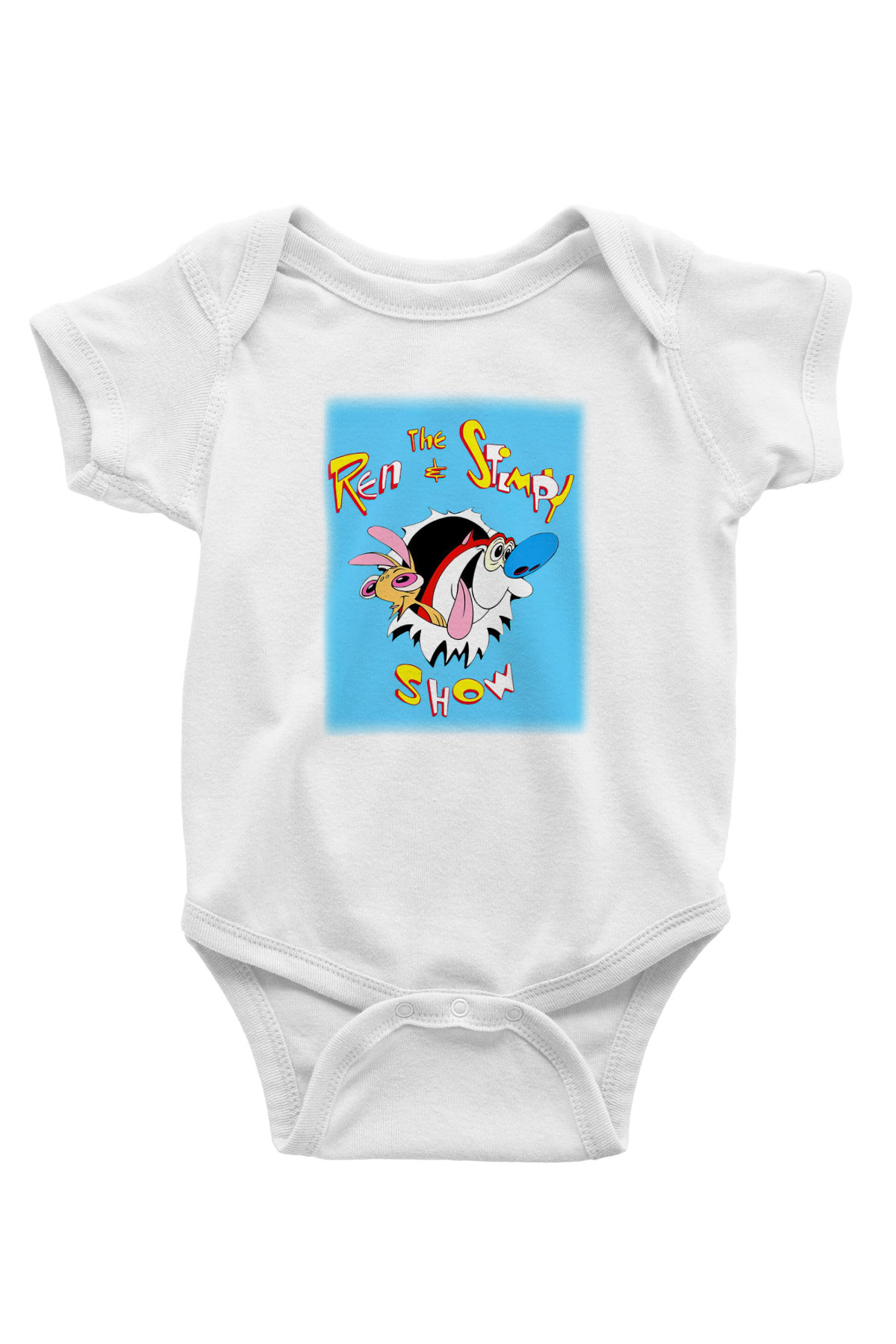 Ren and Stimpy Show Baskılı Beyaz Unisex Bebek Body - Zıbın