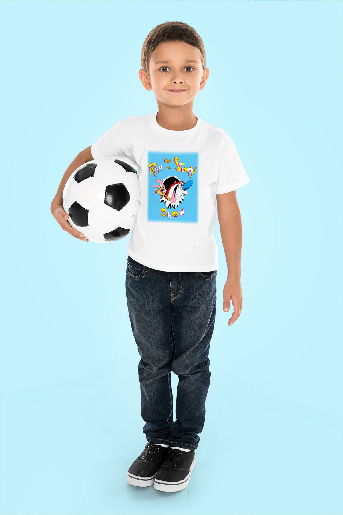 Ren and Stimpy Show Baskılı Beyaz Unisex Çocuk Tişört