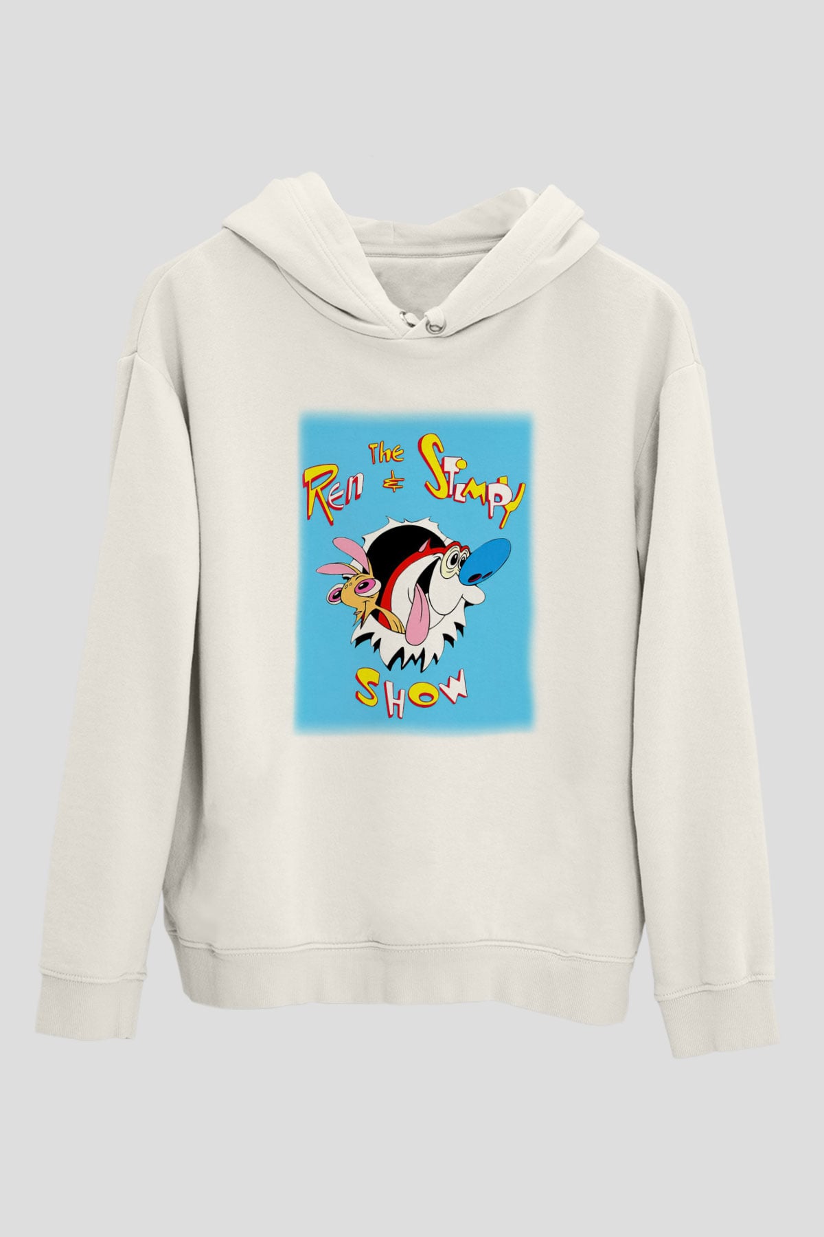Ren and Stimpy Show Beyaz Unisex Kapşonlu Sweatshirt