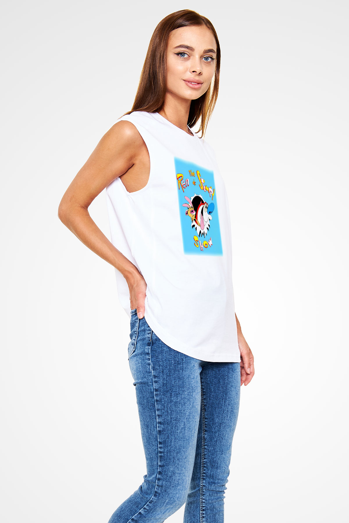 Ren and Stimpy Show Beyaz Unisex Kolsuz Tişört