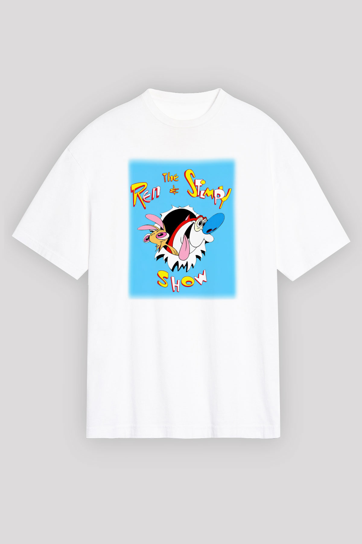 Ren and Stimpy Show Beyaz Unisex Oversize Tişört T-Shirt