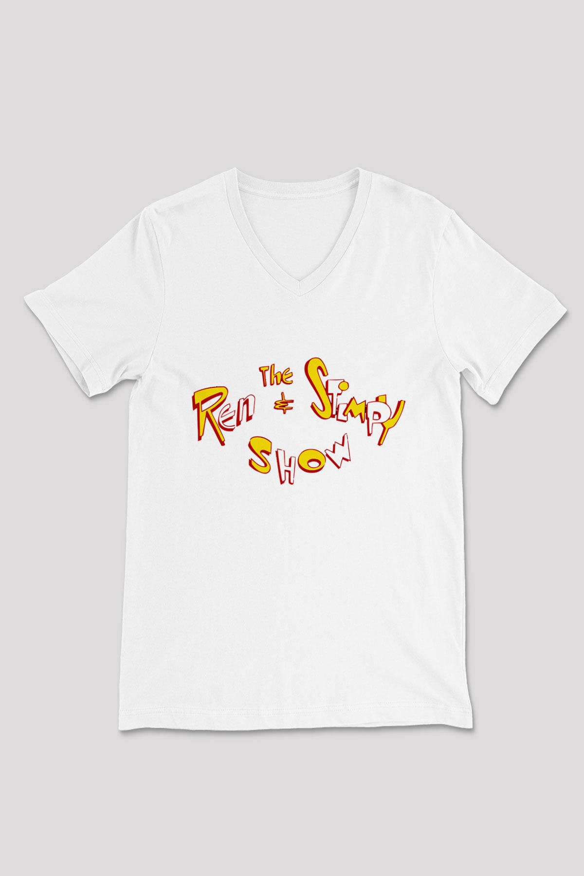 Ren and Stimpy Show Beyaz Unisex V Yaka Tişört T-Shirt