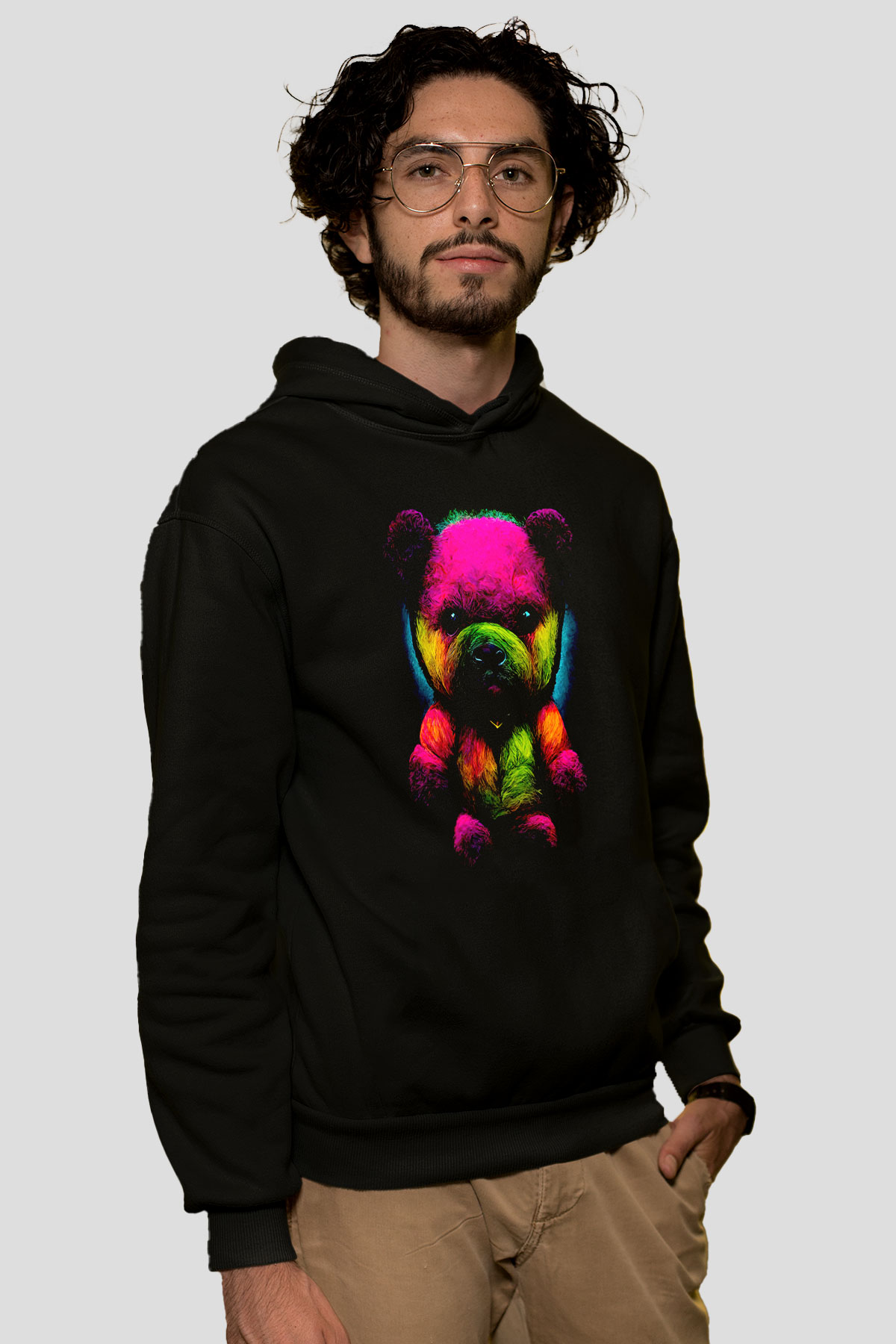 Renkli AyıcıkSiyah  Unisex Hoodie