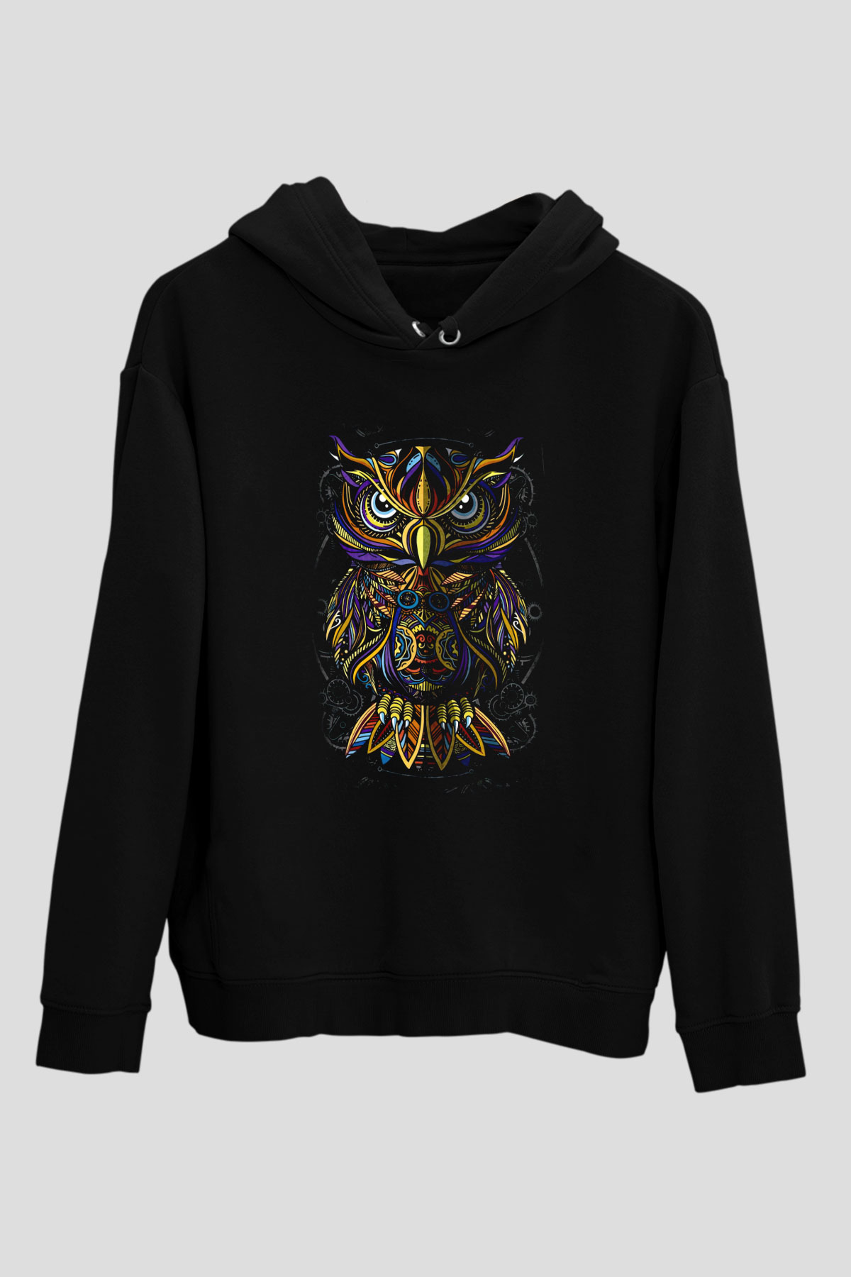 Renkli BaykuşSiyah  Unisex Hoodie