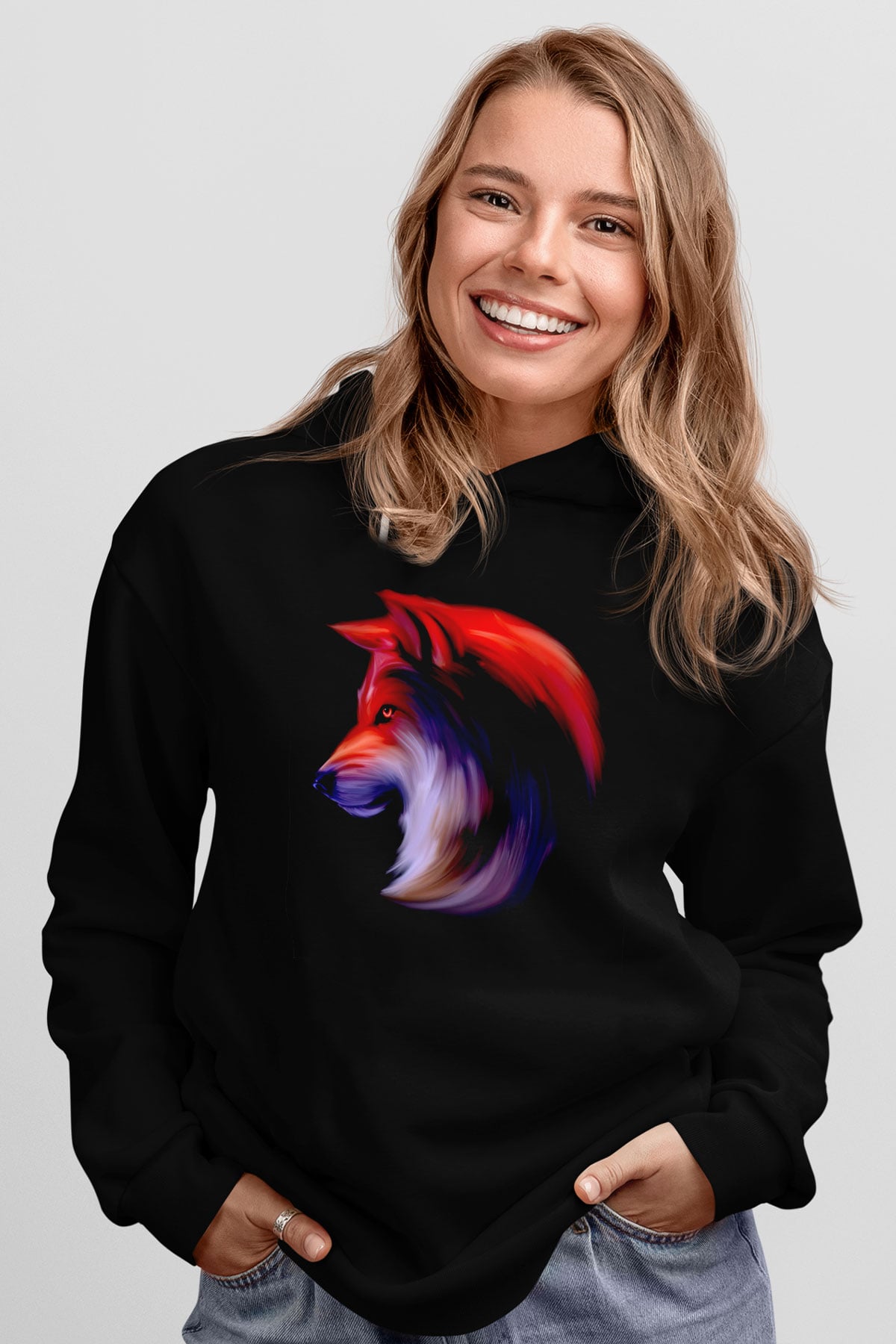 Renkli KurtSiyah  Unisex Hoodie
