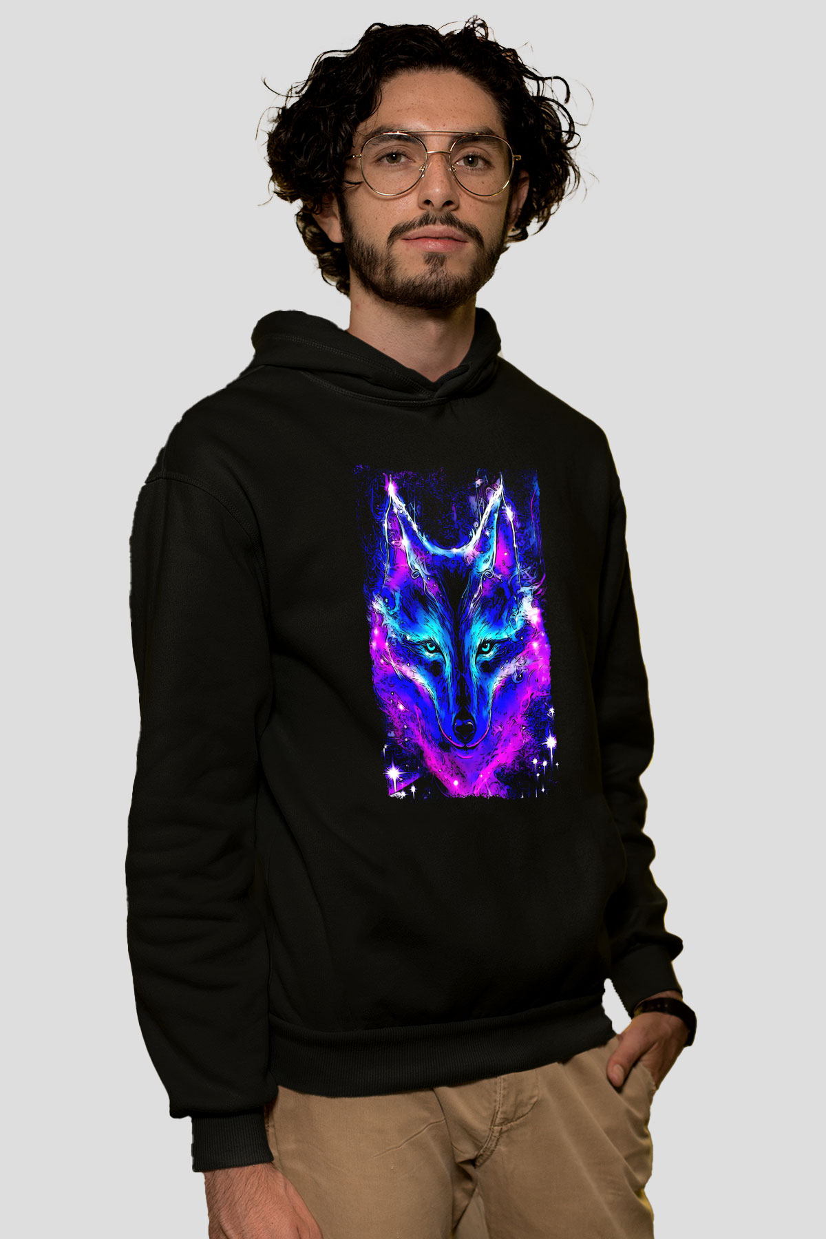 Renkli KurtSiyah  Unisex Hoodie