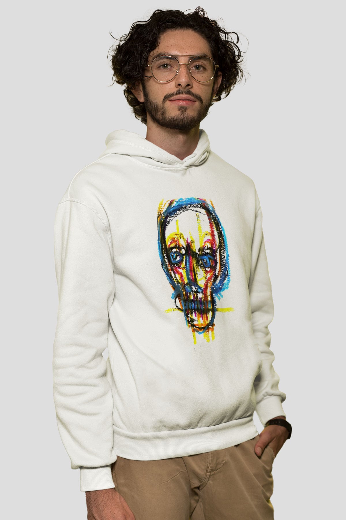 Renkli Kurukafa Beyaz  Unisex Hoodie