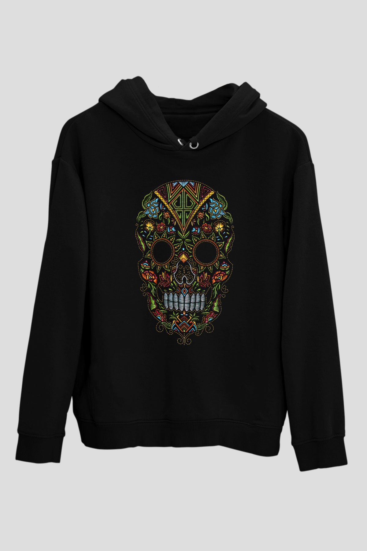 Renkli Kurukafa Siyah  Unisex Hoodie