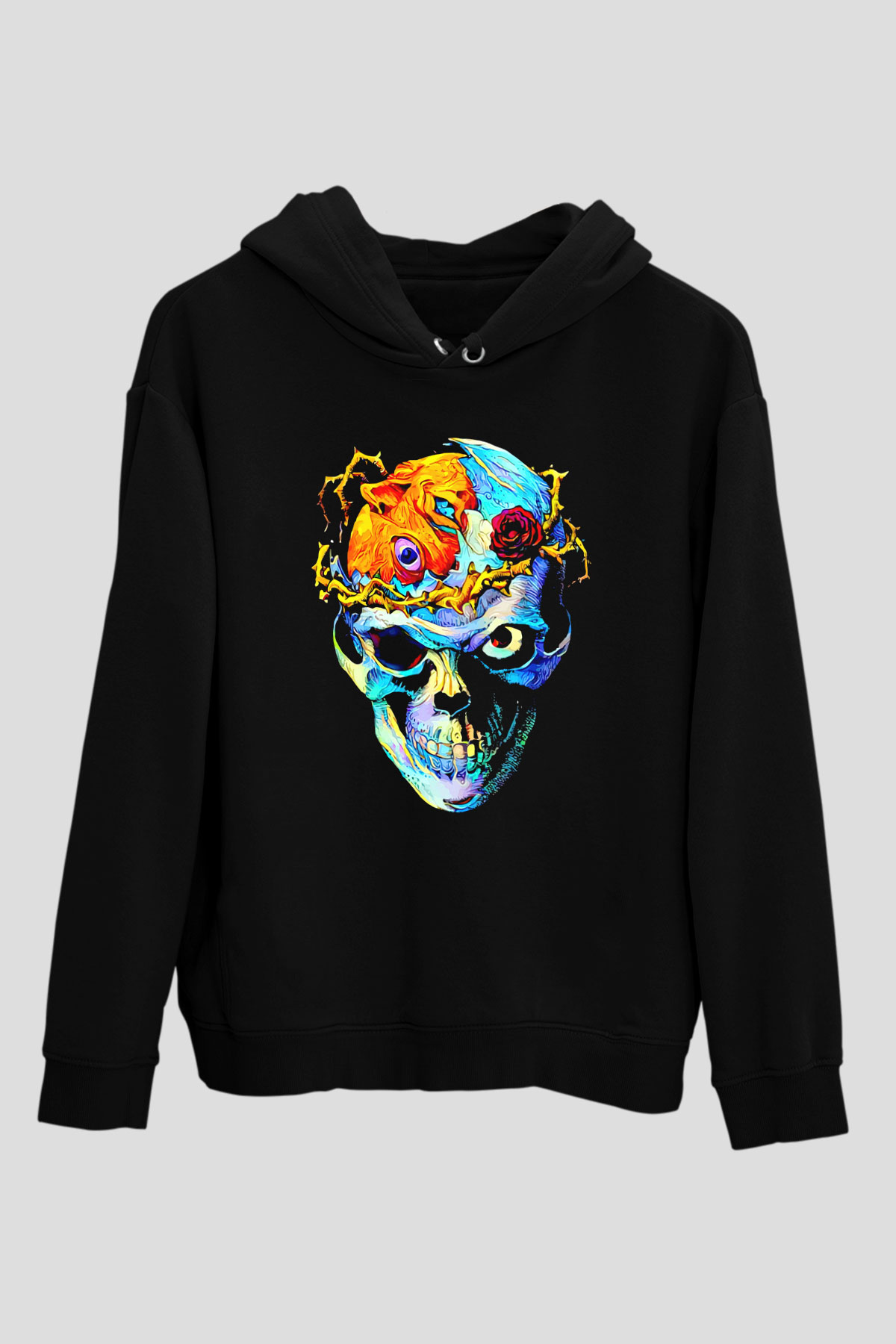 Renkli KurukafaSiyah  Unisex Hoodie