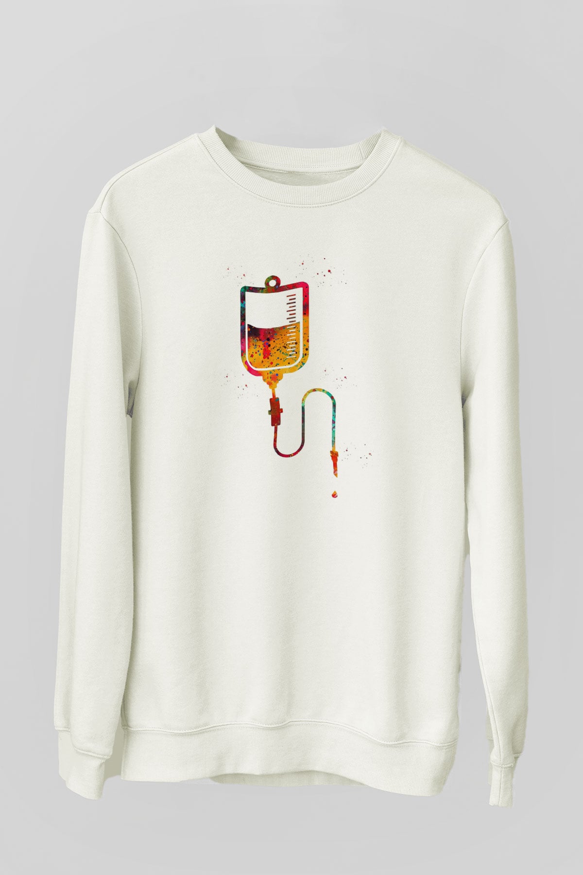 Renkli Serum Baskılı Unisex Ekru Sweatshirt