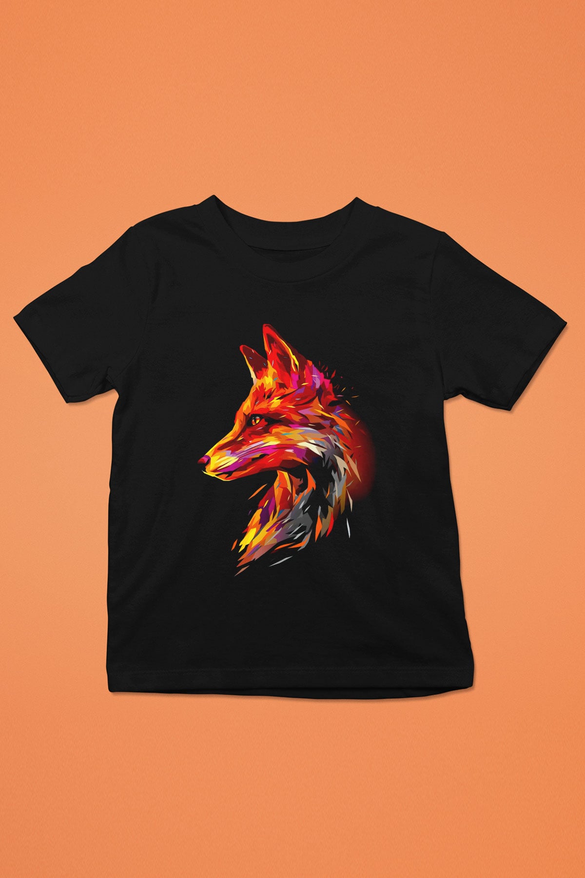 Renkli Tilki Baskılı Unisex Siyah  Çocuk Tişört