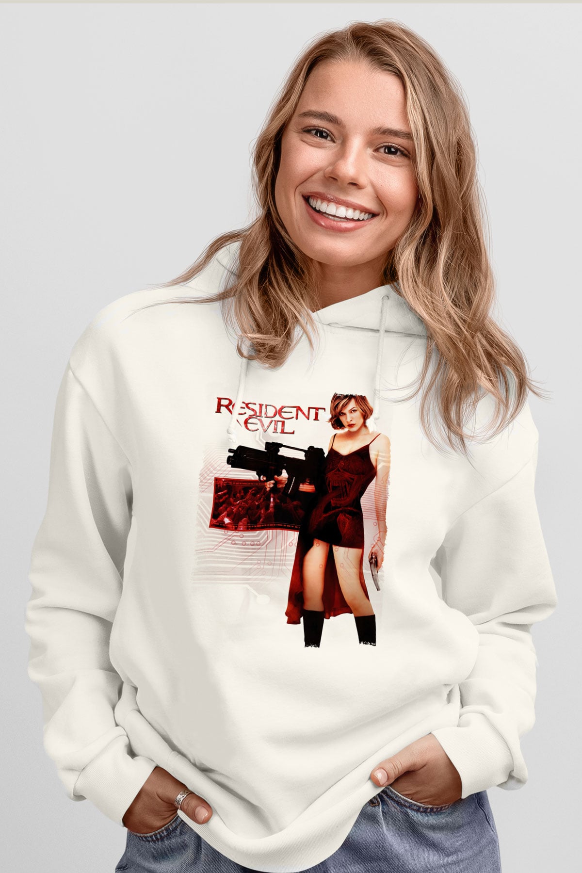 Resident Evil Beyaz Unisex Hoodie